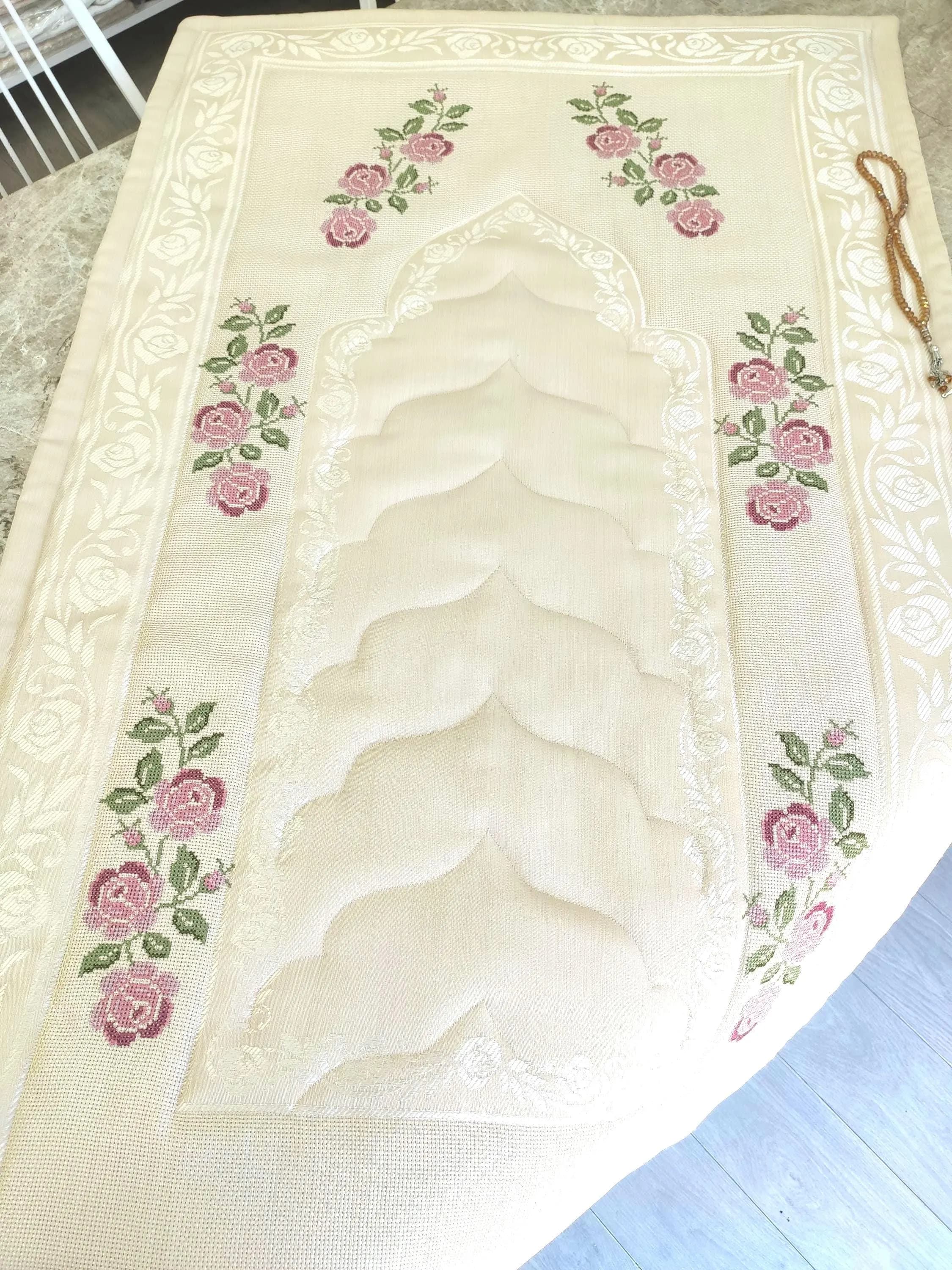 Padded Prayer Mat with Rose Embroidery,Sajjada, Islamic Wedding Gift,Prayer rugs, - image 2