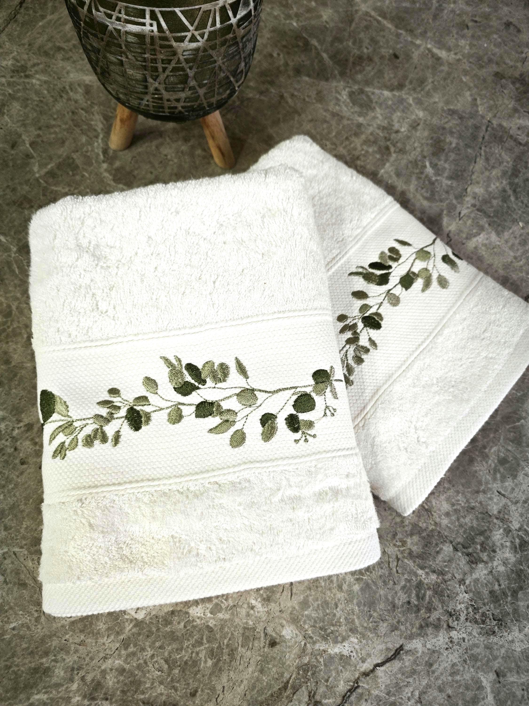 Embroidered Bamboo Cotton Hand Towel, Floral Botanical Design, Spring Decor Gift, Personalized Towel