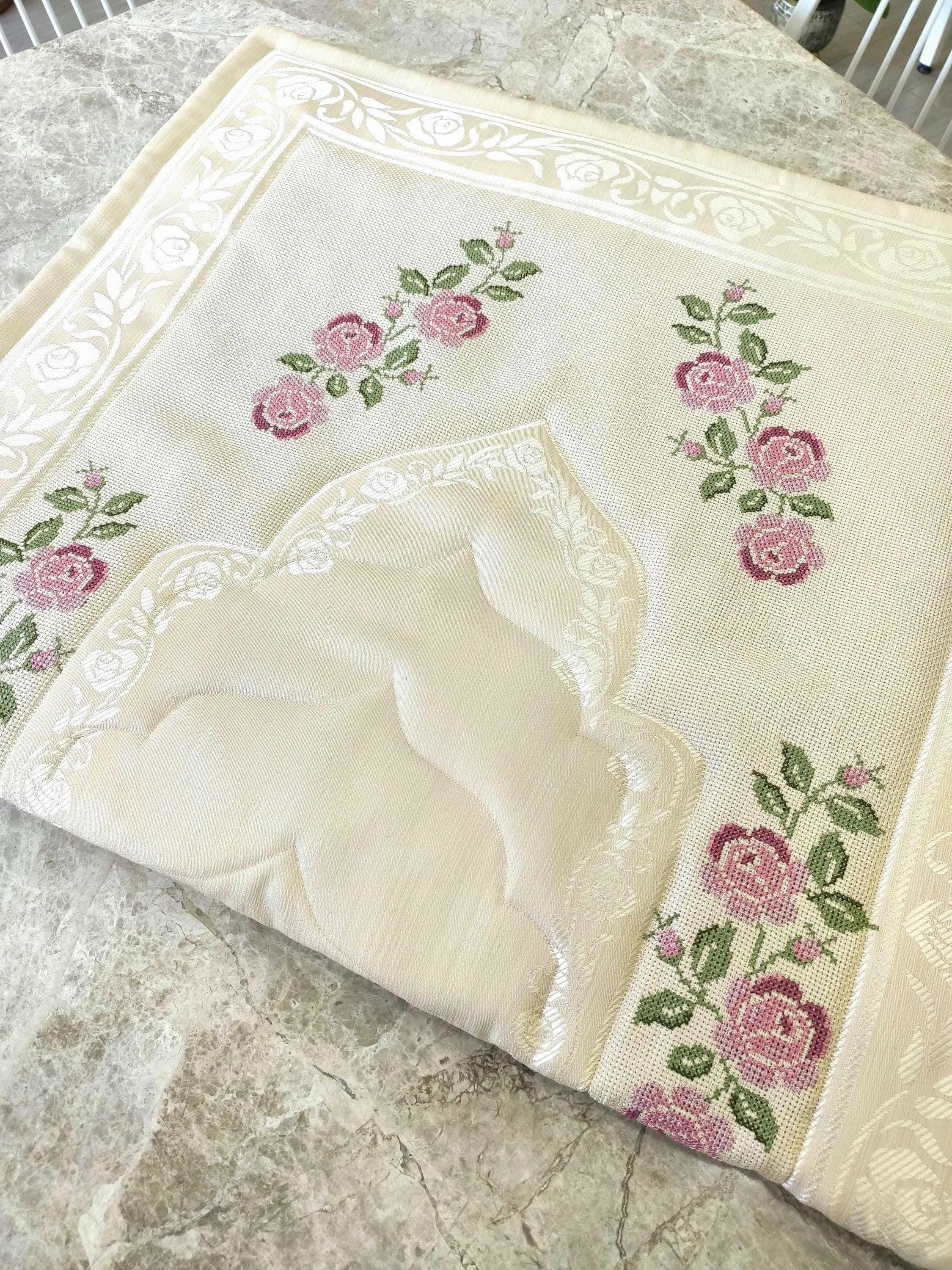 Padded Prayer Mat with Rose Embroidery,Sajjada, Islamic Wedding Gift,Prayer rugs,