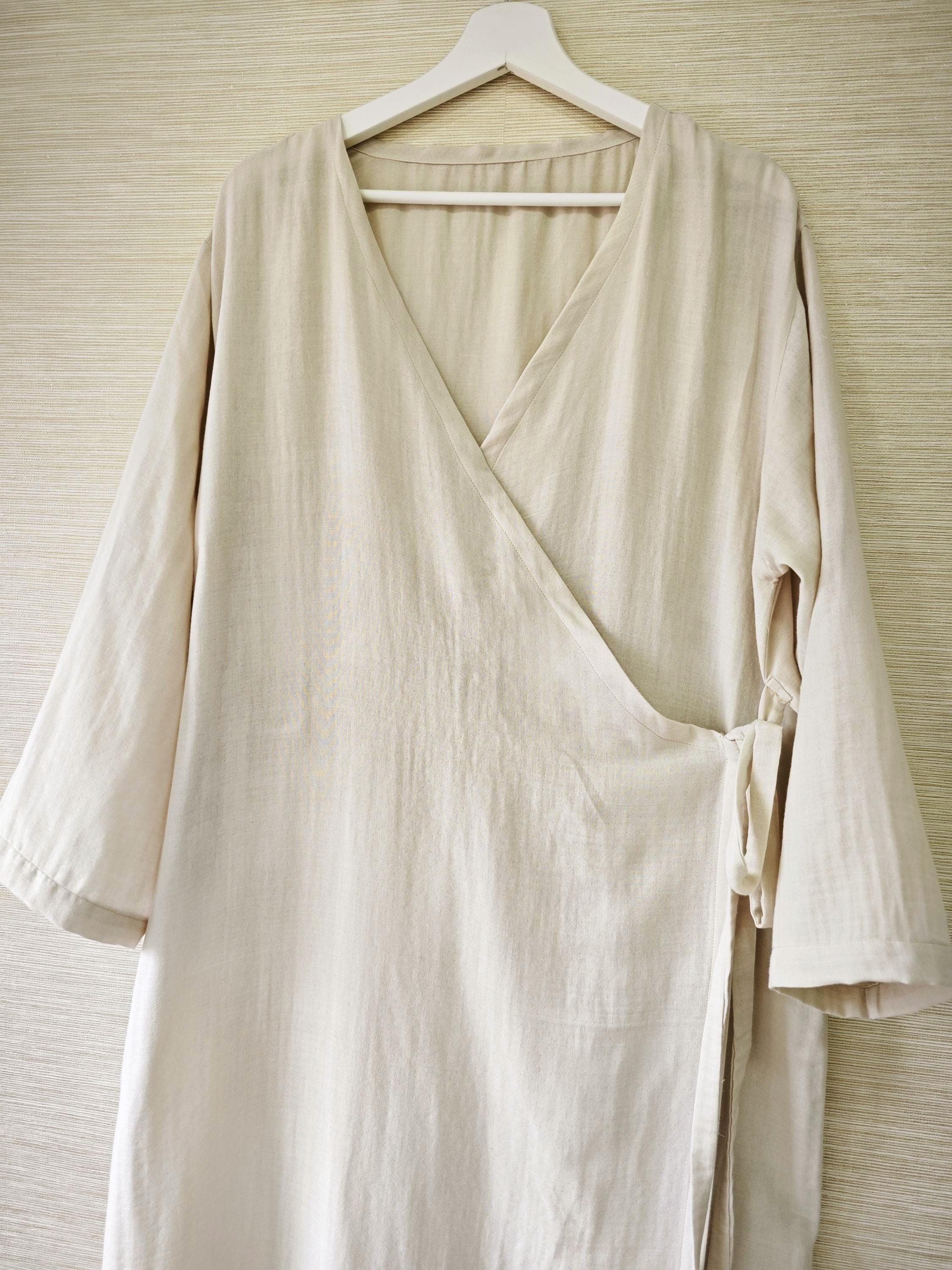 Turkish Muslin Prayer Dress, Beige Wrap Kimono, Modest Islamic Clothing - image 2
