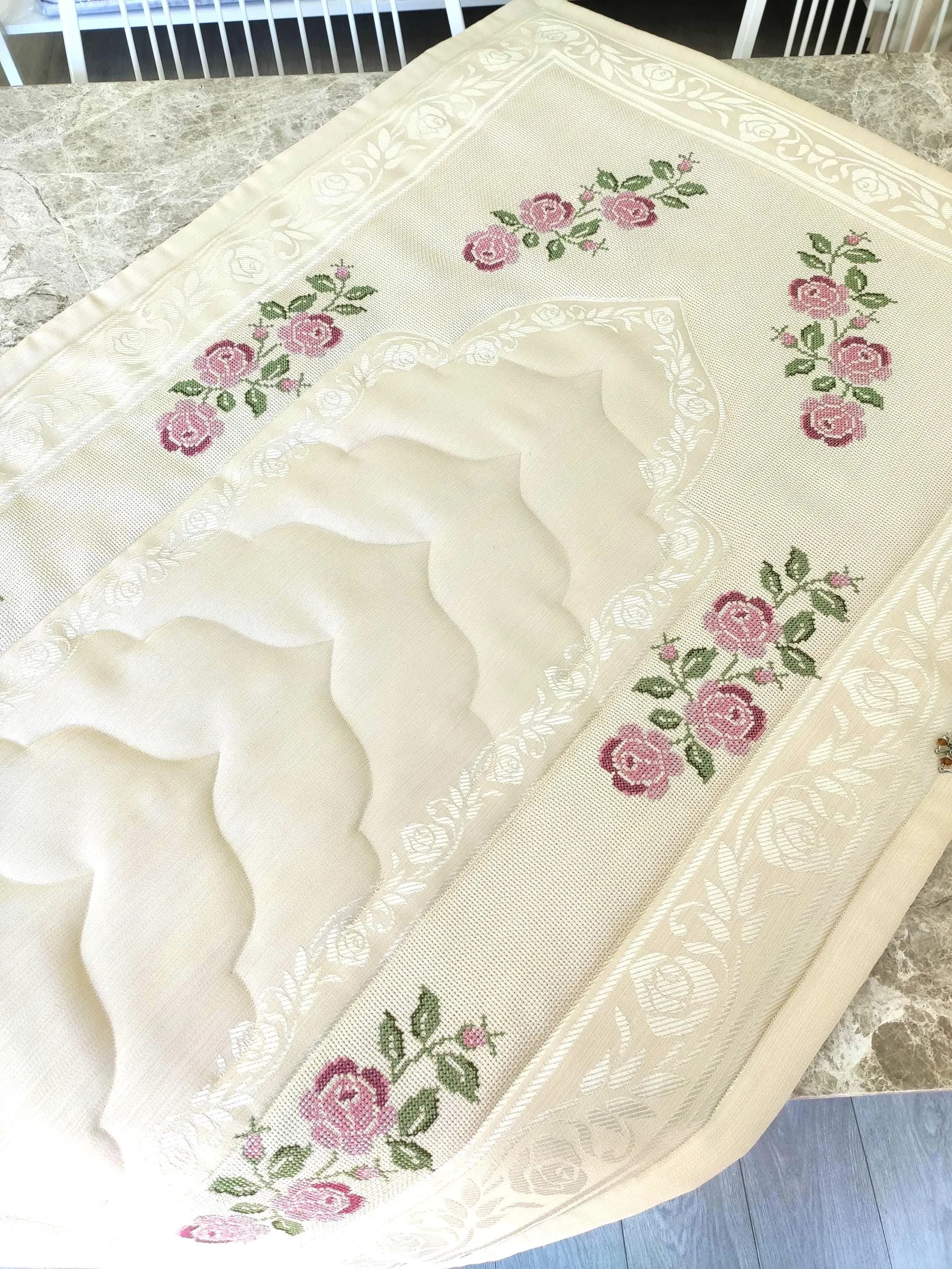 Padded Prayer Mat with Rose Embroidery,Sajjada, Islamic Wedding Gift,Prayer rugs, - image 4