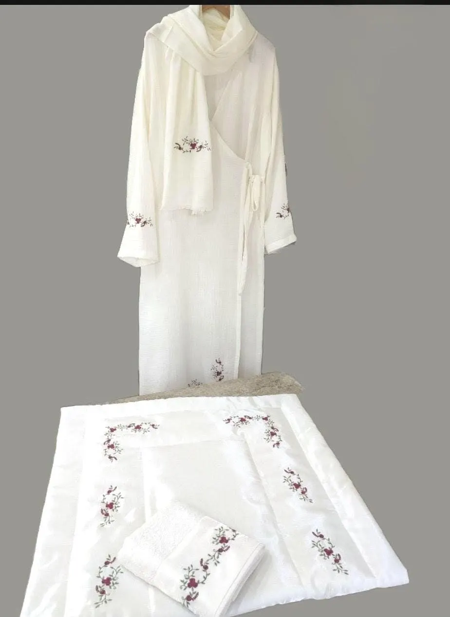 Personalized Muslim Wedding Gift Set, Embroidered Prayer Dress, Rug, Hijab, Towel (Nikah Gift) - image 4