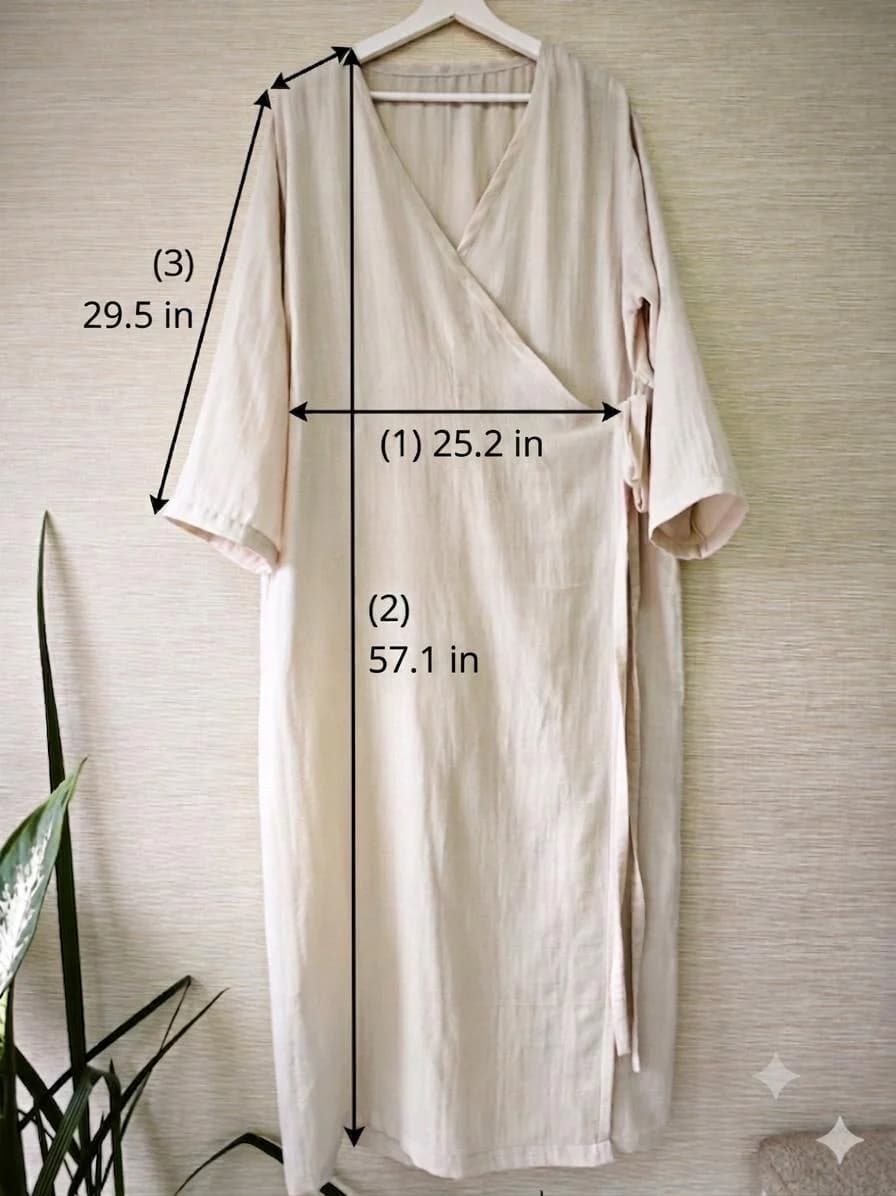Turkish Muslin Prayer Dress, Beige Wrap Kimono, Modest Islamic Clothing - image 5