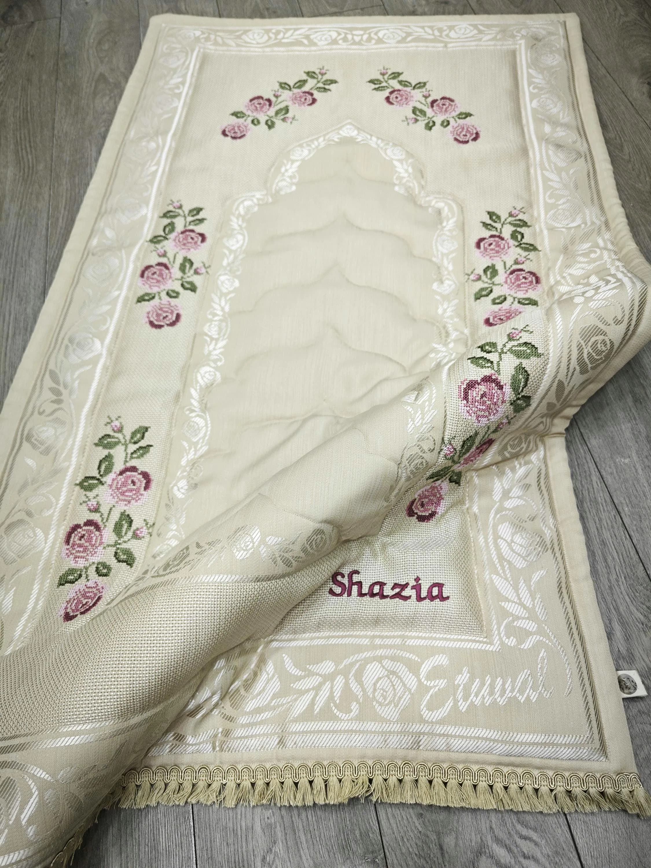 Padded Prayer Mat with Rose Embroidery,Sajjada, Islamic Wedding Gift,Prayer rugs, - image 5