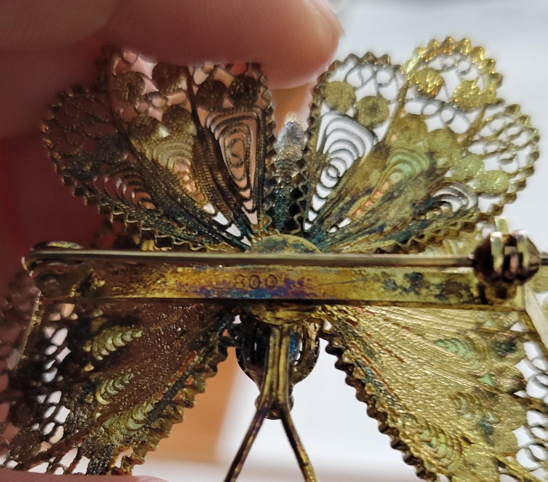 Vintage 800 silver filigree butterfly brooch - image 5