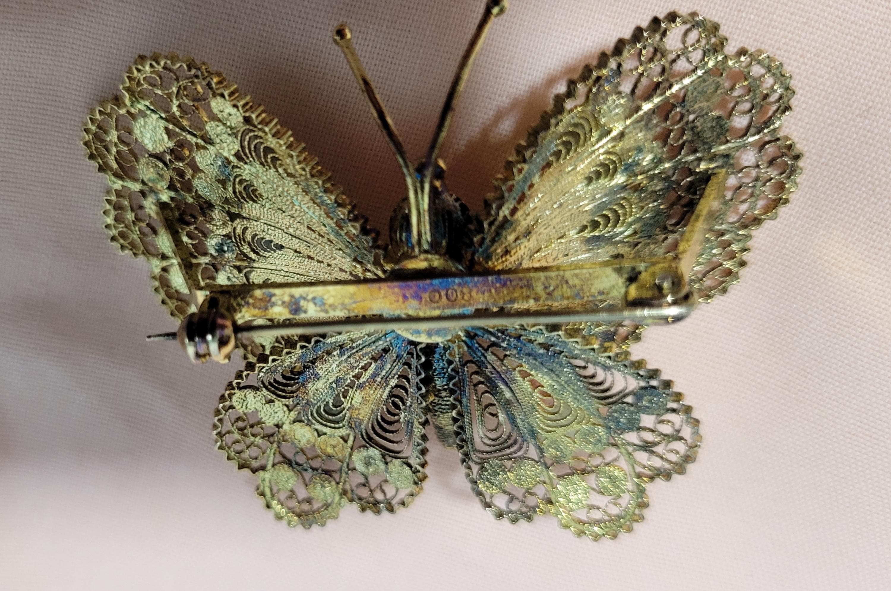 Vintage 800 silver filigree butterfly brooch - image 4