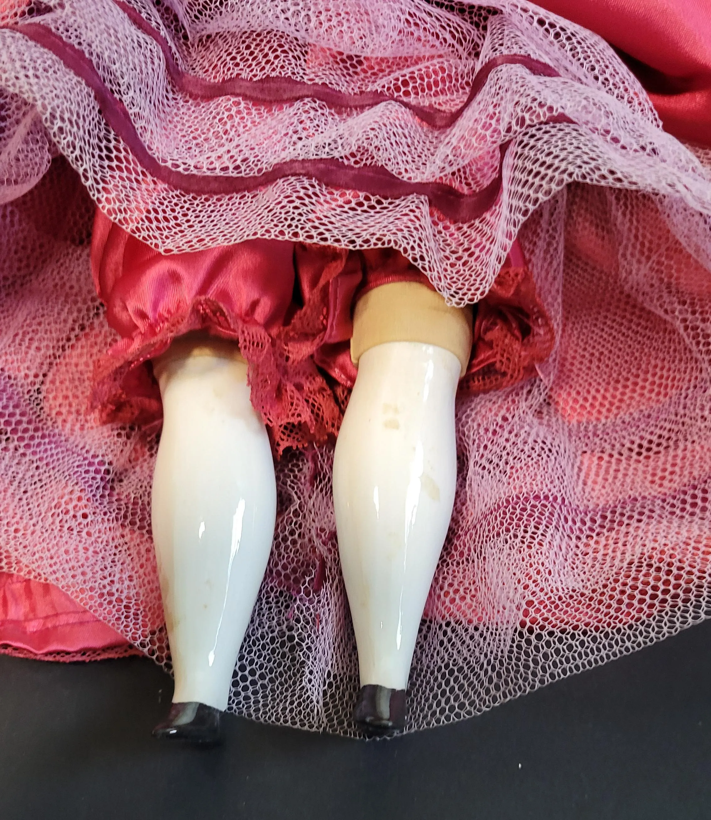 Antique German Low Brow China Head Doll, Original Cloth Body Porcelain Limbs - image 5