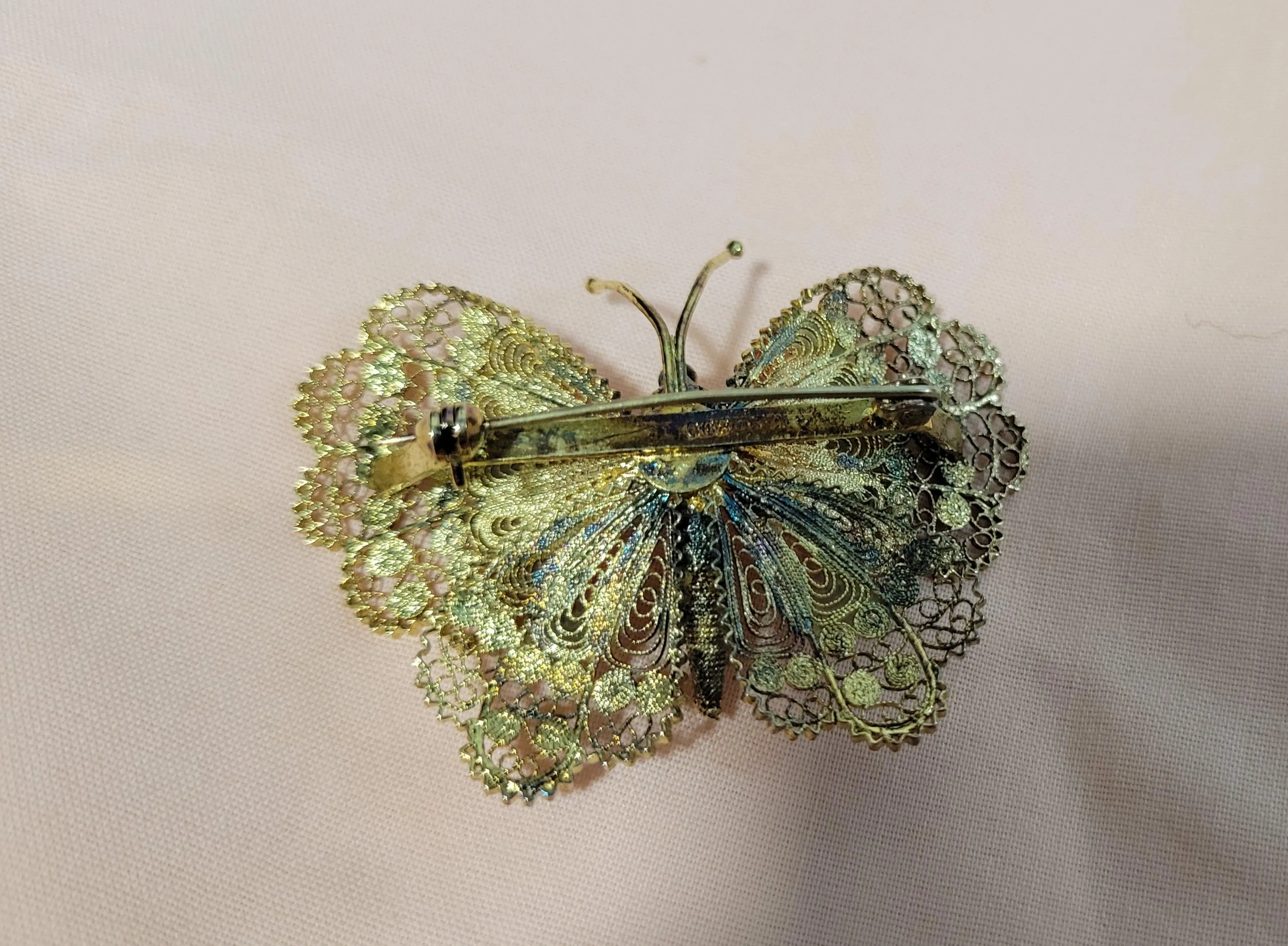 Vintage 800 silver filigree butterfly brooch - image 3