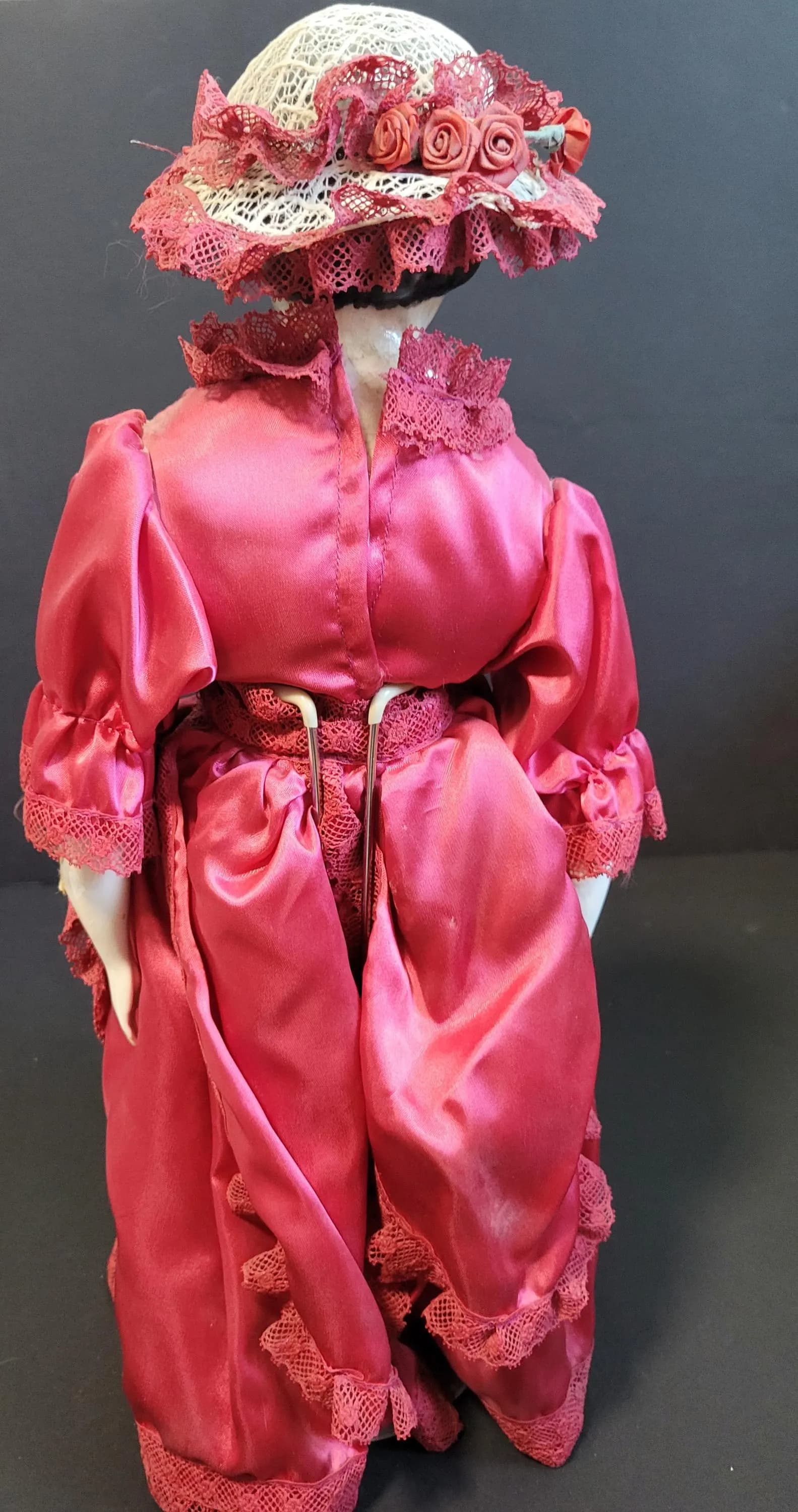 Antique German Low Brow China Head Doll, Original Cloth Body Porcelain Limbs - image 4
