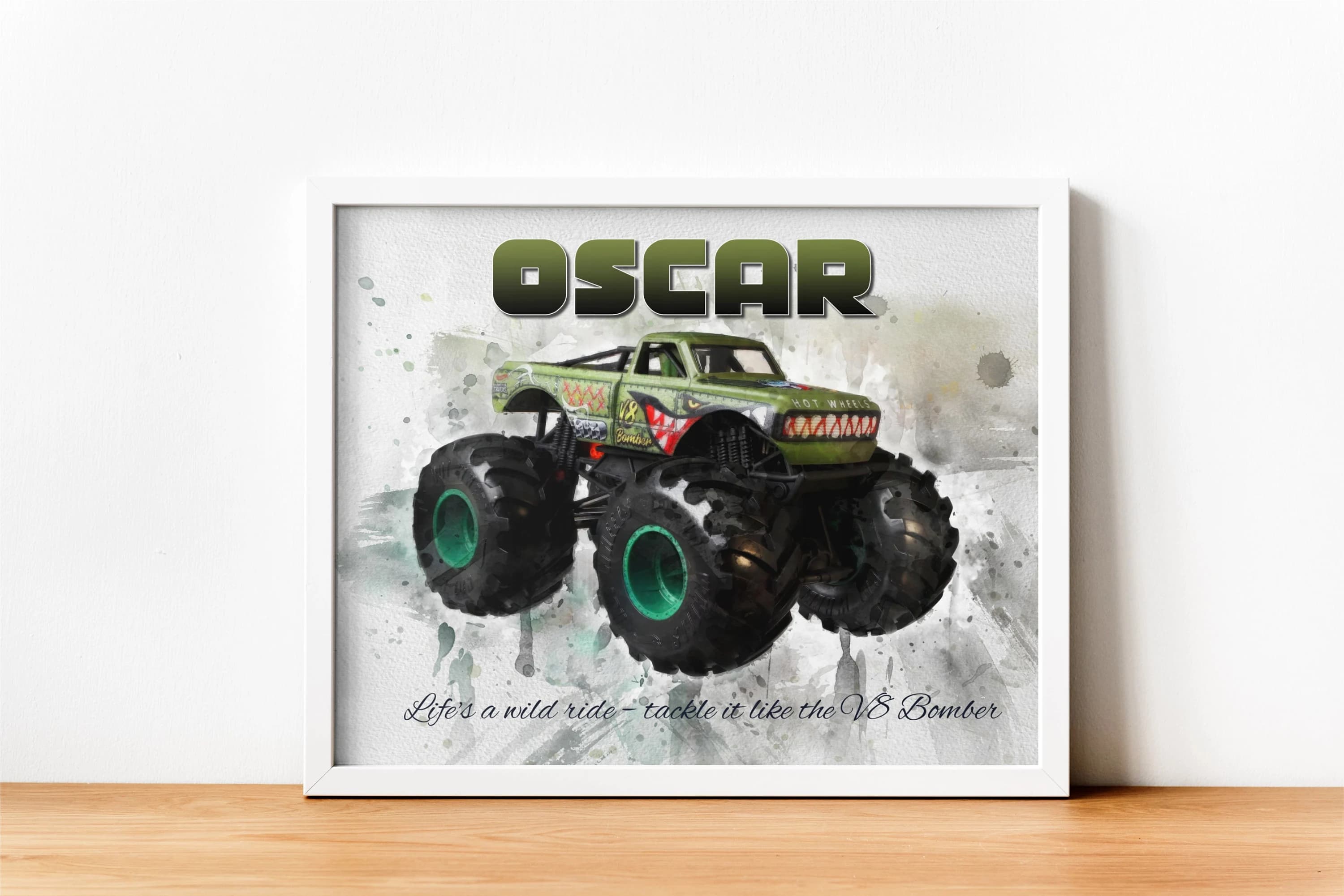 Personalized Watercolor Monster Truck Art - Custom Name & Quote - Unique Gift for Monster Truck Fans