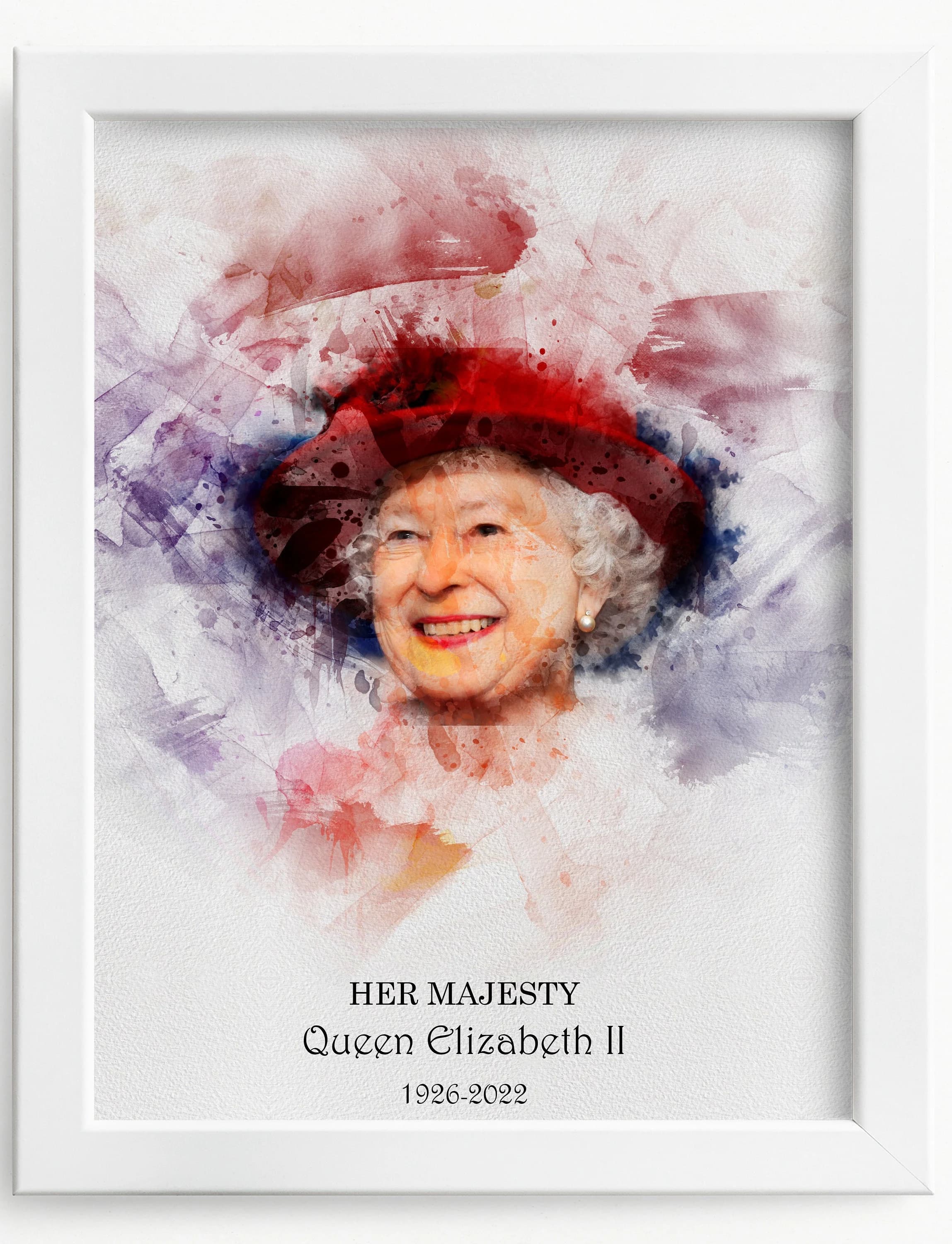 Queen Elizabeth II Memorial Print, Watercolour Portrait, Royal Tribute