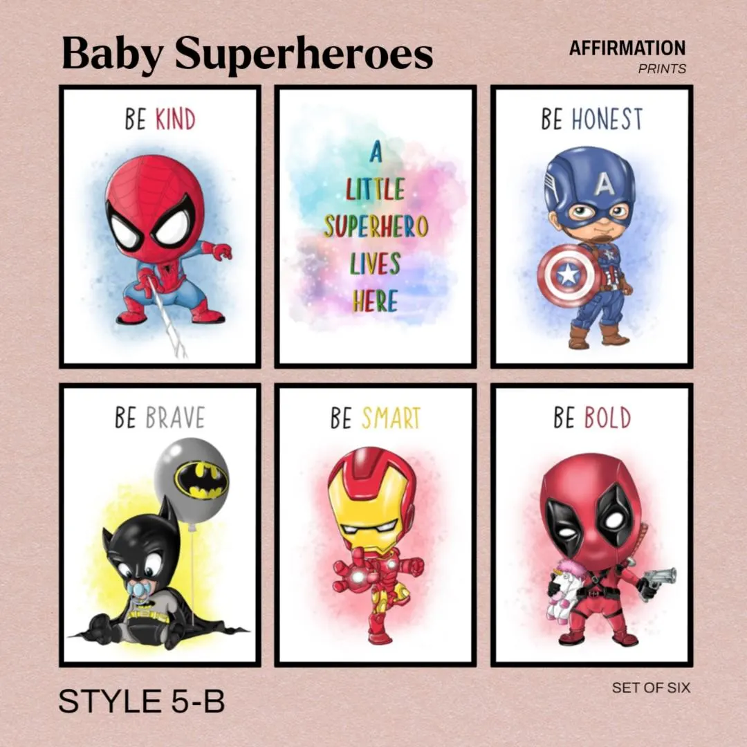 Set of 6 Marvel Superhero Affirmation Prints – Motivational Wall Art Kids Bedroom - Baby heroes - Nursery Decor Multiple Themes Print/Framed - image 5