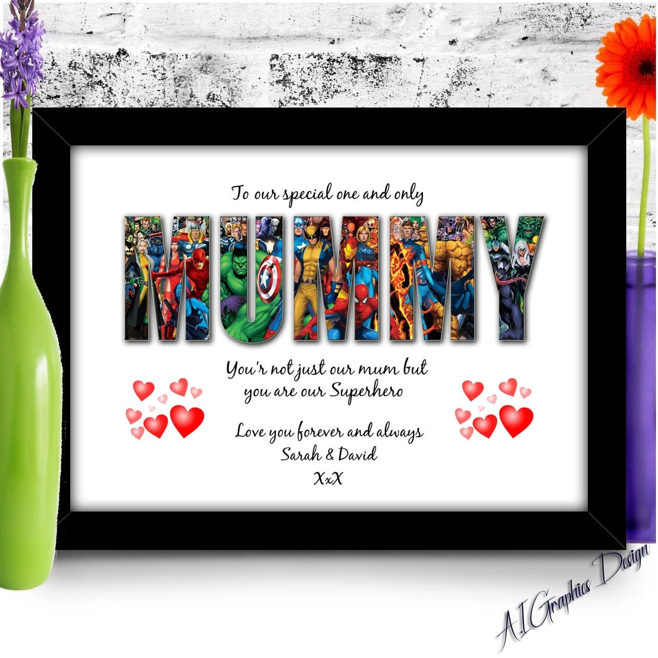 Personalised Mothers day Gift Motherly Love print Artwork for Mummy - Customize with your child name and touching quote / heartfelt message - image 3
