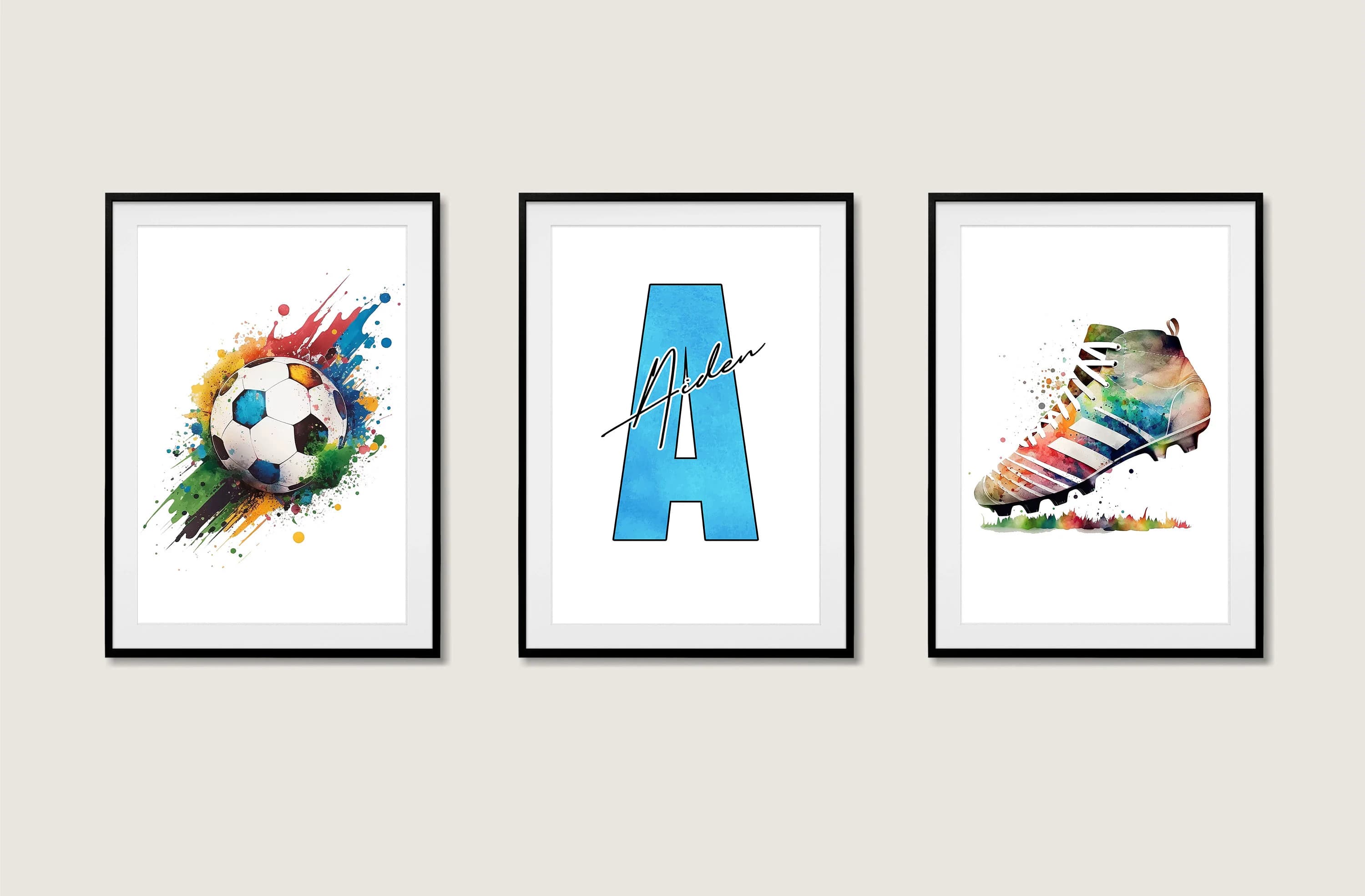 Personalized Football Prints Set | Watercolor Sports Art