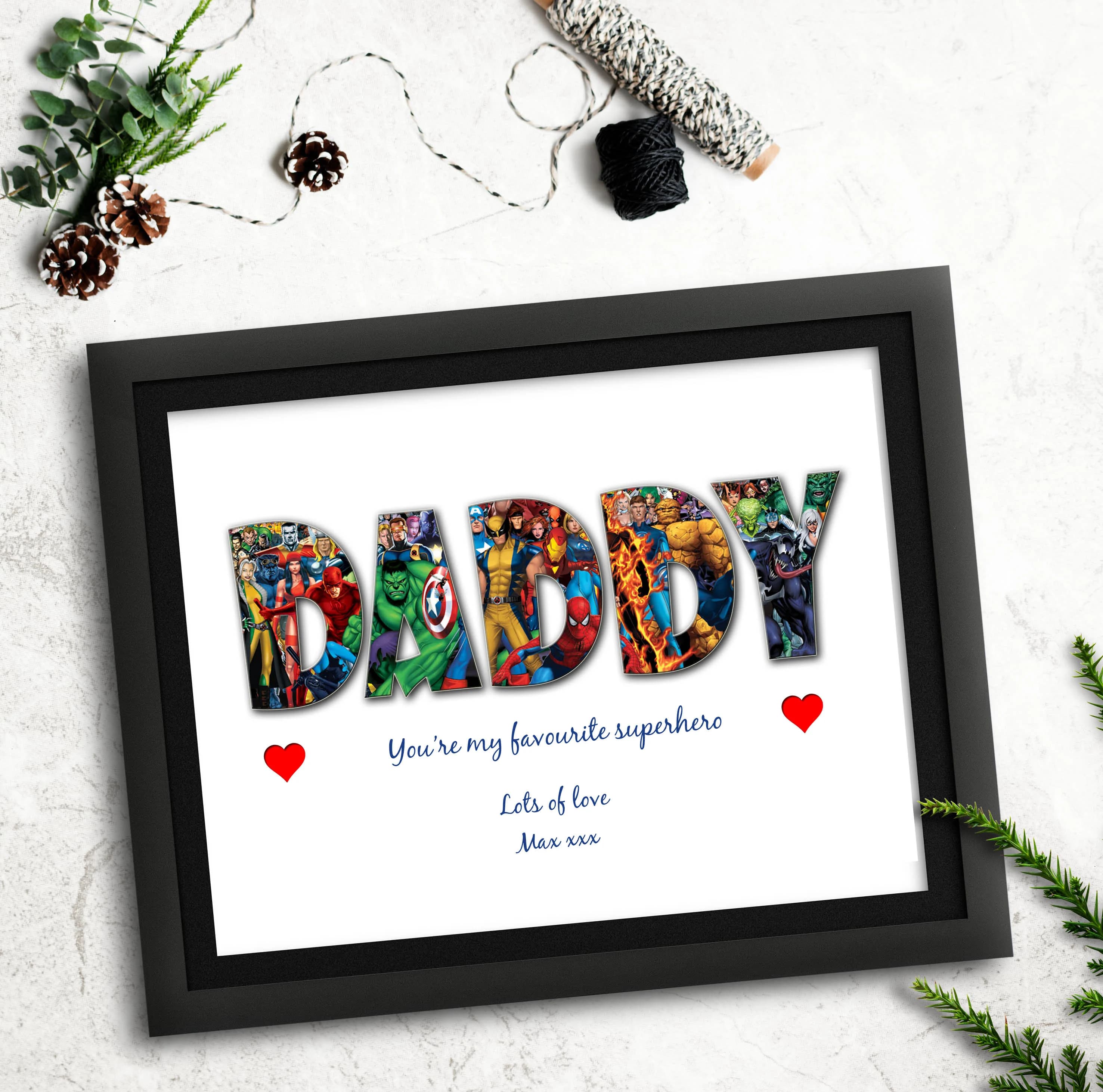 Personalized Marvel Superhero Gift for Dad Daddy Uncle Showcase Favourite Avengers Spiderman Hulk Perfect gift for Father's Day or Birthdays