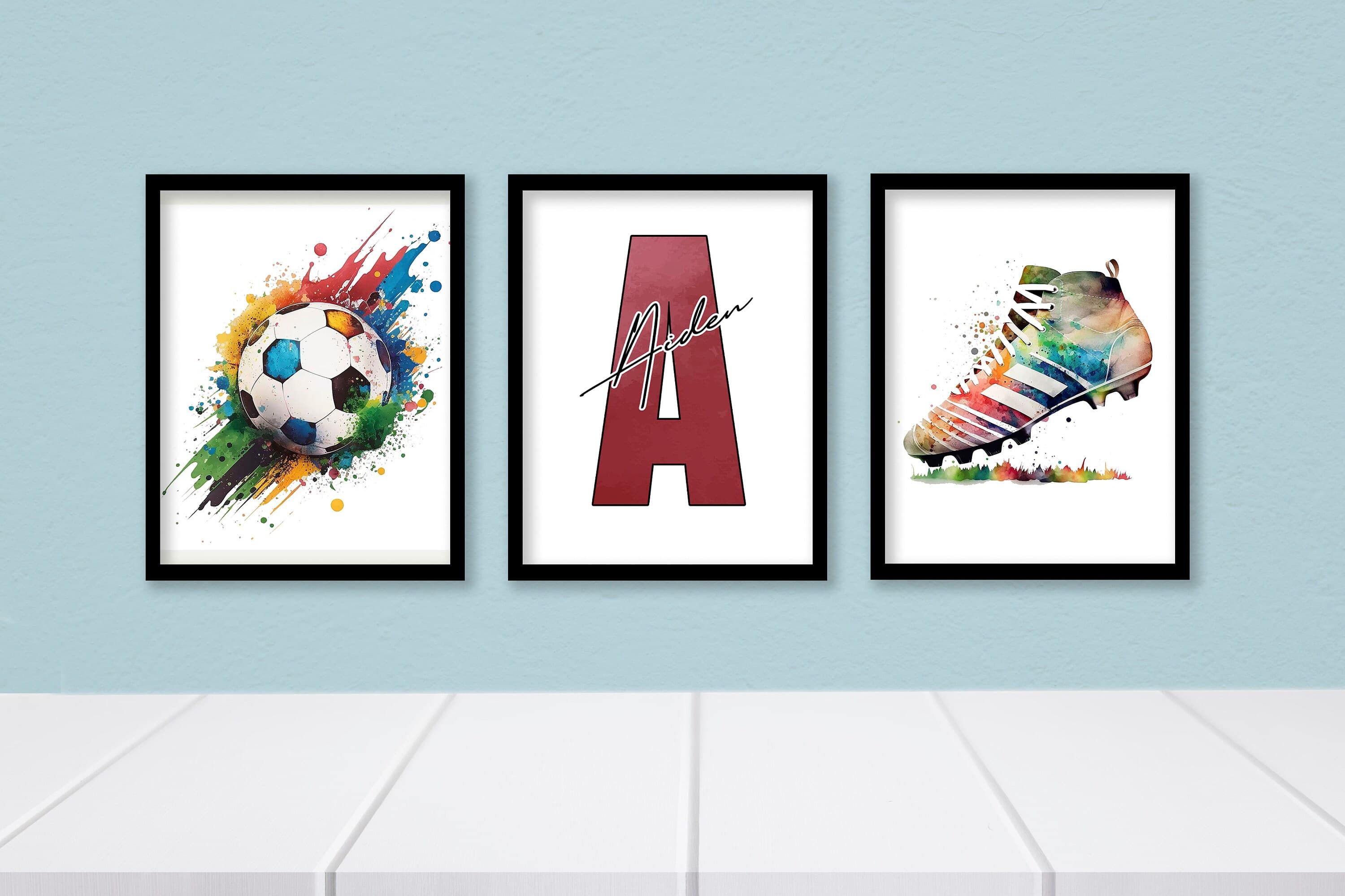 Personalized Football Prints Set | Watercolor Sports Art - image 3