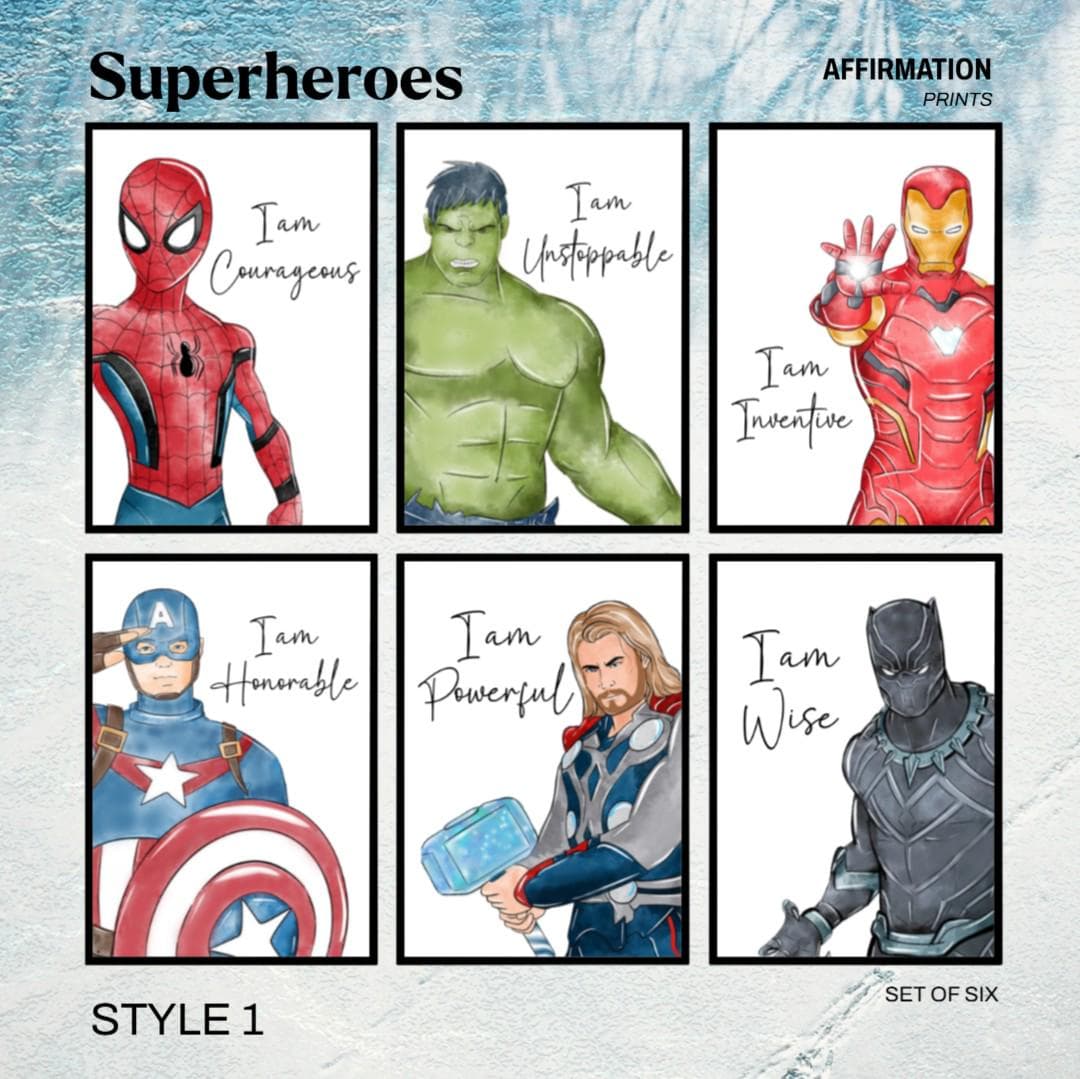 Set of 6 Marvel Superhero Affirmation Prints – Motivational Wall Art Kids Bedroom - Baby heroes - Nursery Decor Multiple Themes Print/Framed - image 4