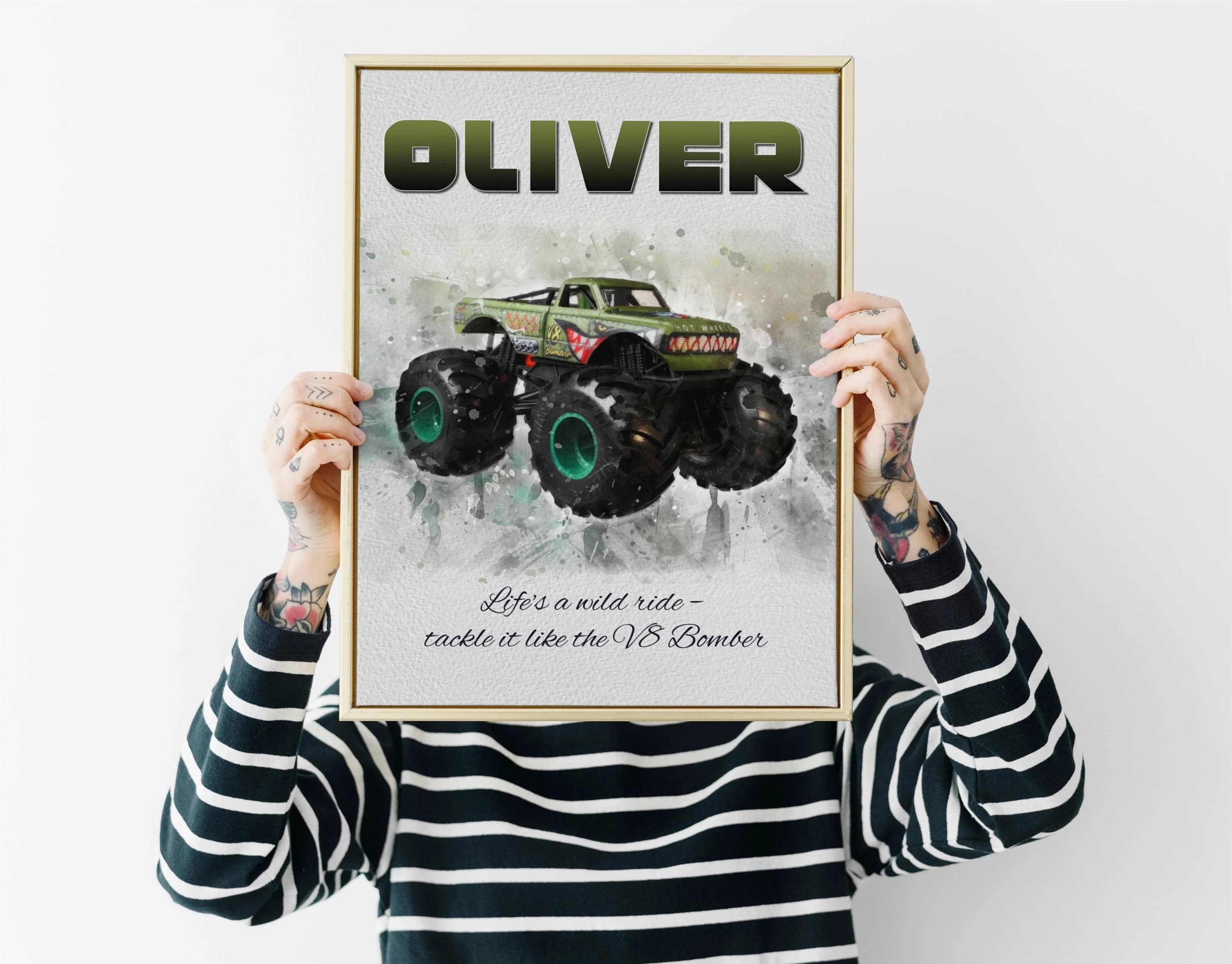 Personalized Watercolor Monster Truck Art - Custom Name & Quote - Unique Gift for Monster Truck Fans - image 3