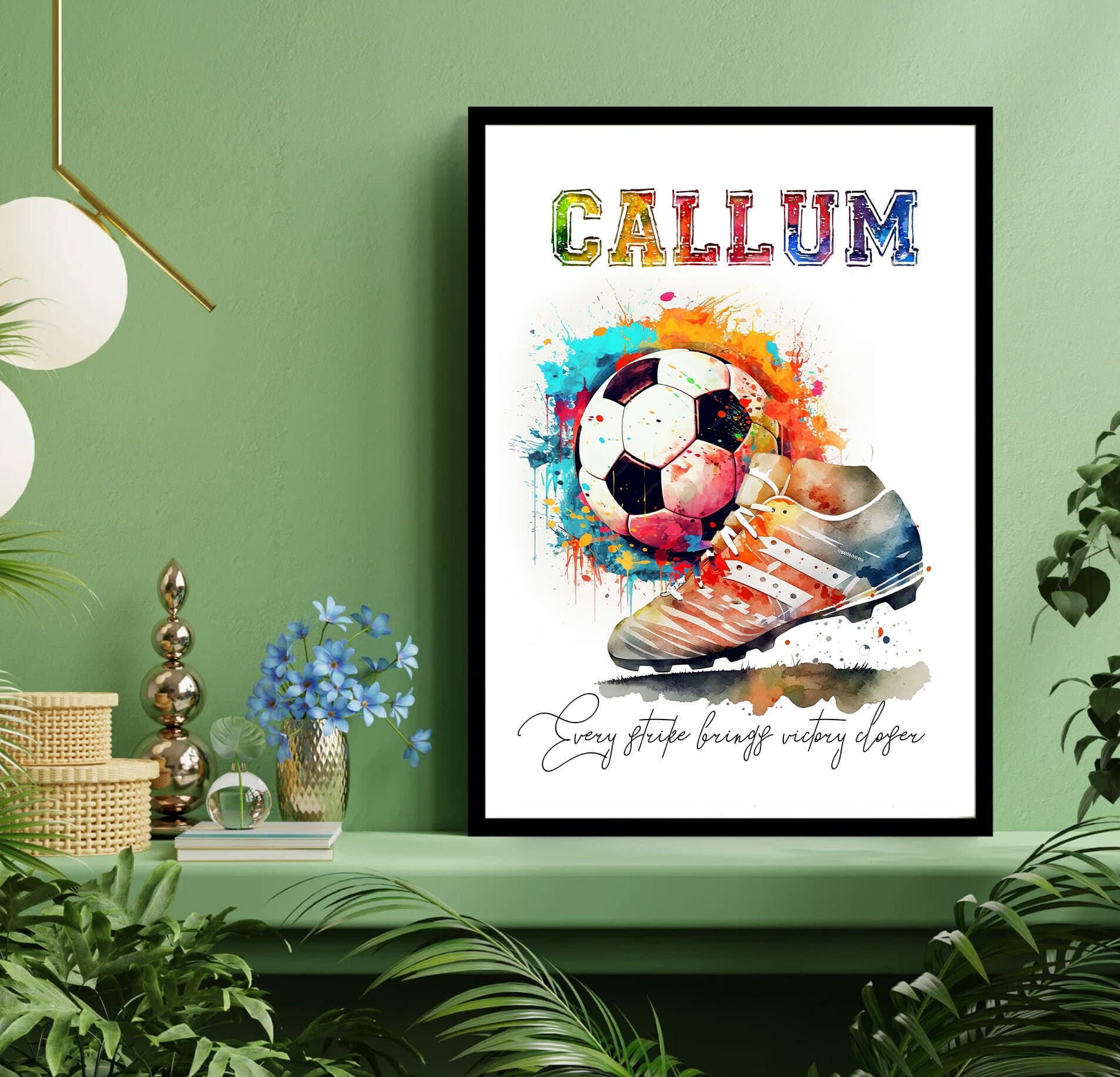 Personalized Football Watercolor Art | Custom Name Print with Inspirational Quotes | Vibrant Soccer Wall Decor | Kids Room Decoration - image 4
