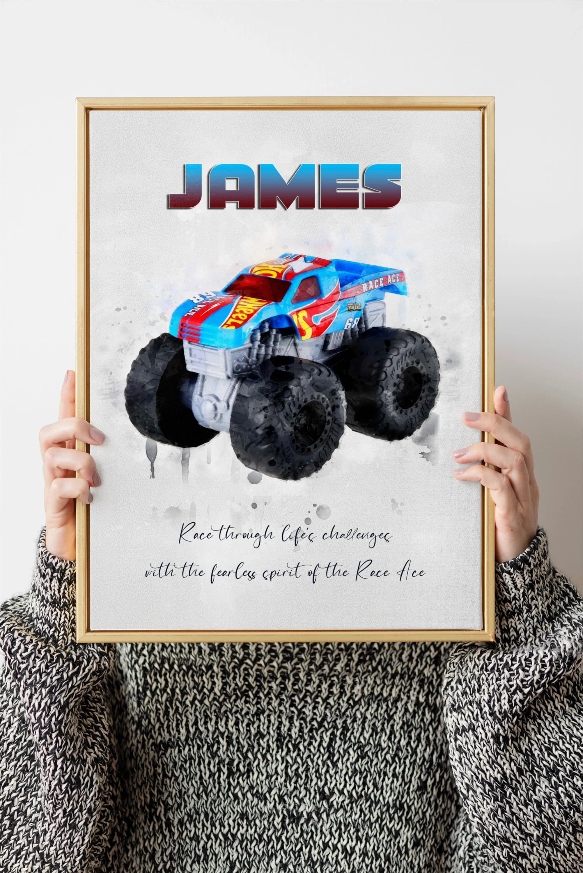 Personalized Watercolor Monster Truck Art - Custom Name & Quote - Unique Gift for Monster Truck Fans - image 5