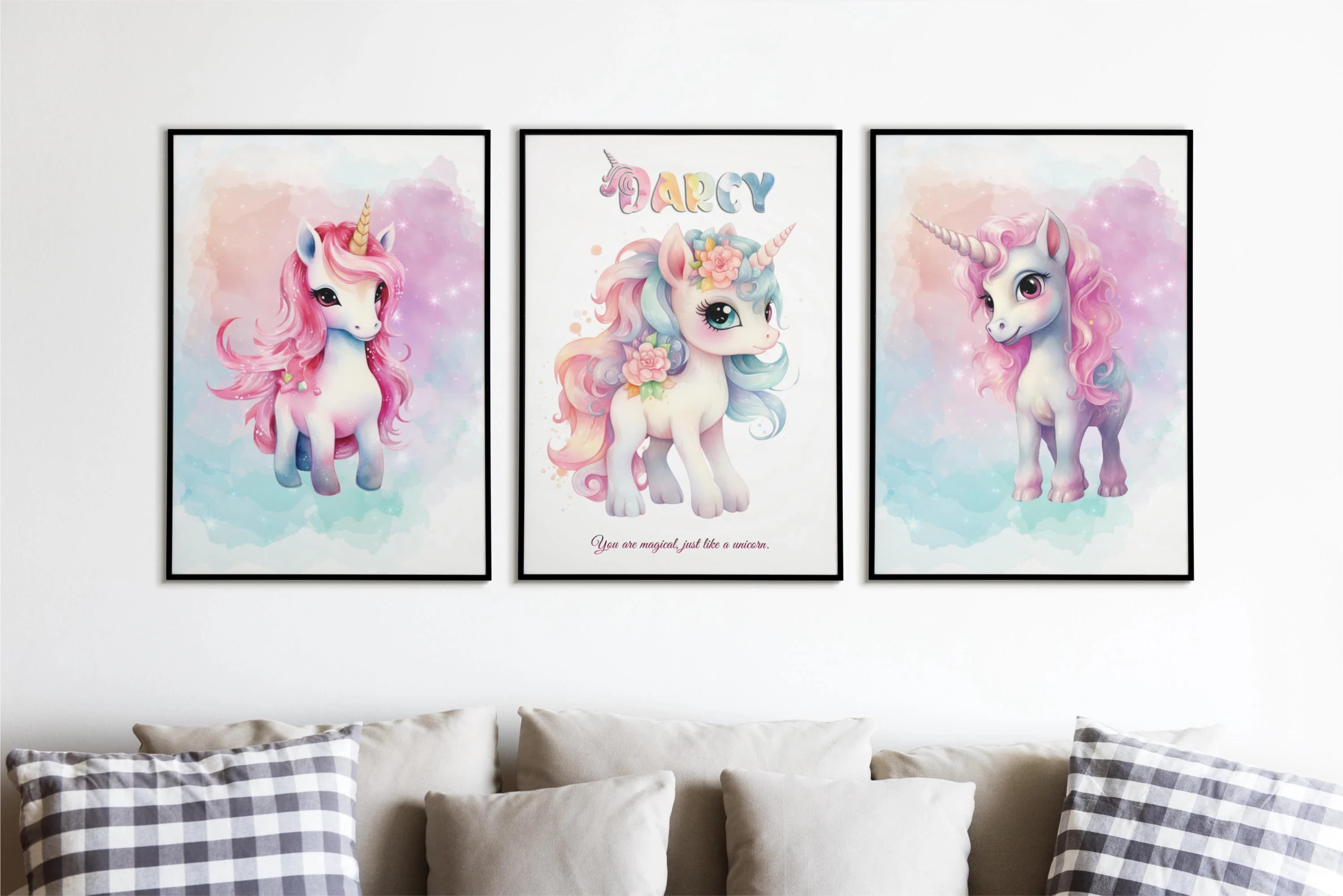 Personalized Unicorn Name Art | Custom Magical Wall Decor | Kids Room & Nursery Fairy Tale Gift | Variety of Unicorn Designs