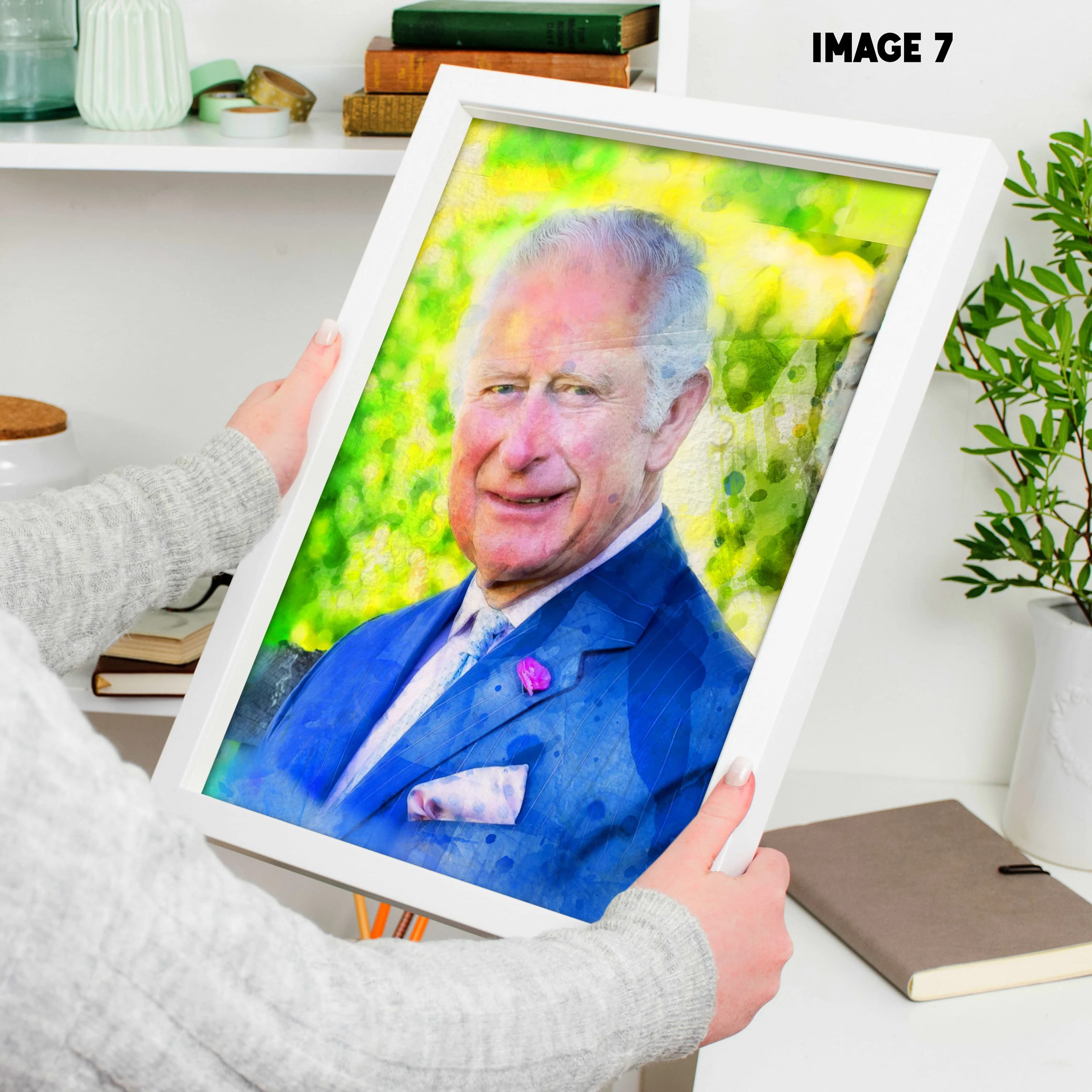 King Charles III Watercolor Portrait Print, Royal Coronation Art