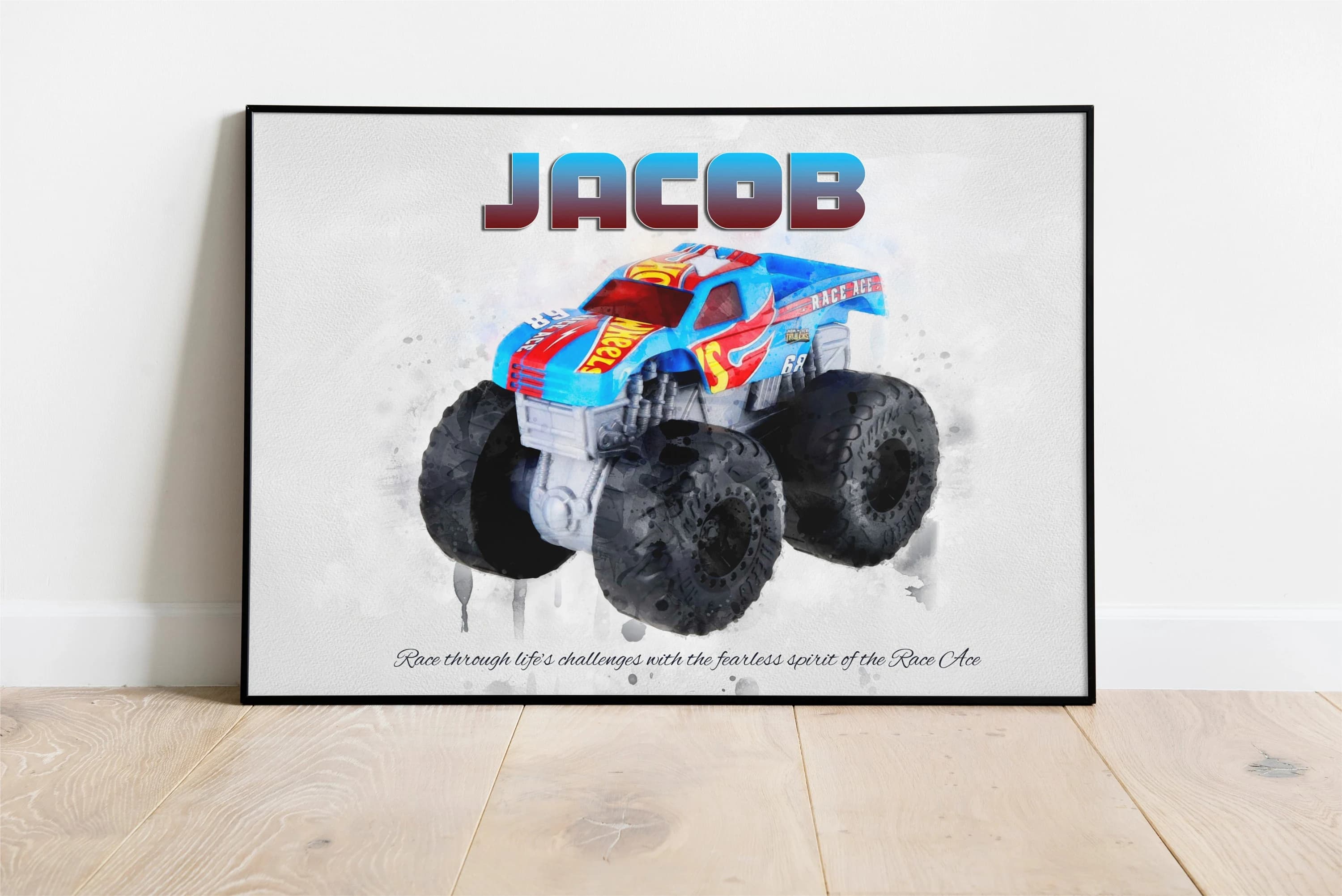 Personalized Watercolor Monster Truck Art - Custom Name & Quote - Unique Gift for Monster Truck Fans - image 4