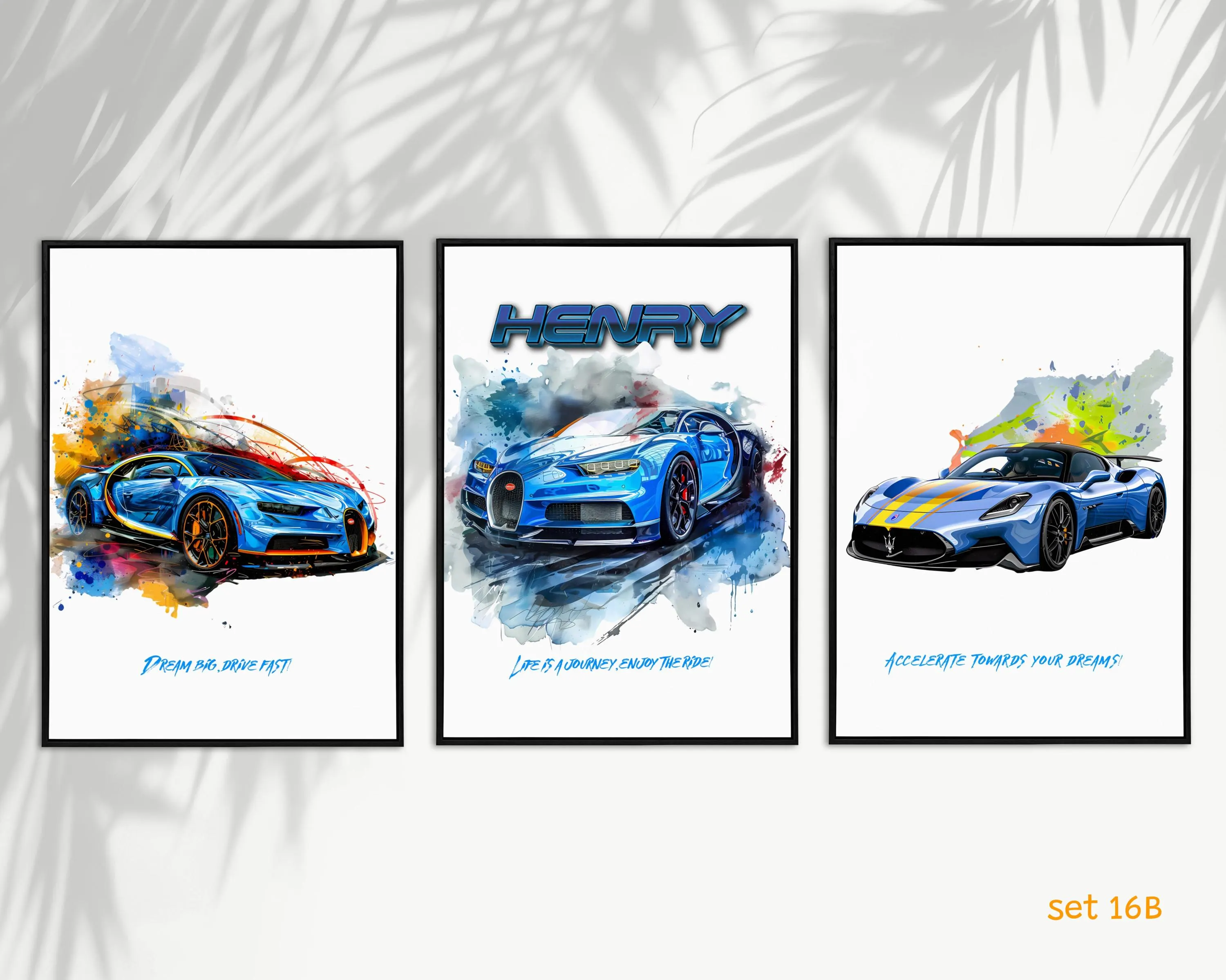 Custom Race Car Name Art Watercolor Splash Car Prints (Set of 3) Toy Car Wall Decor for Boys’ Room Personalized Name Wall Art SuperCars - image 5