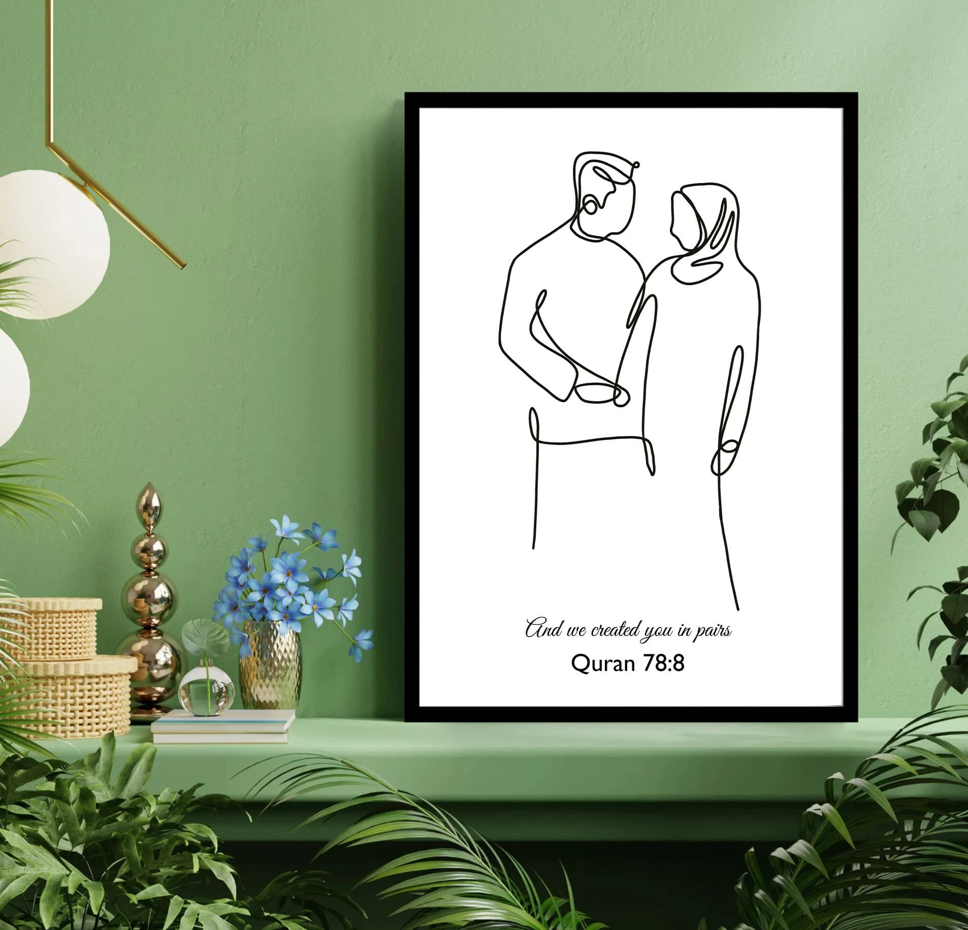 Islamic Couple Line Art Print: Personalized Wedding Anniversary Gift