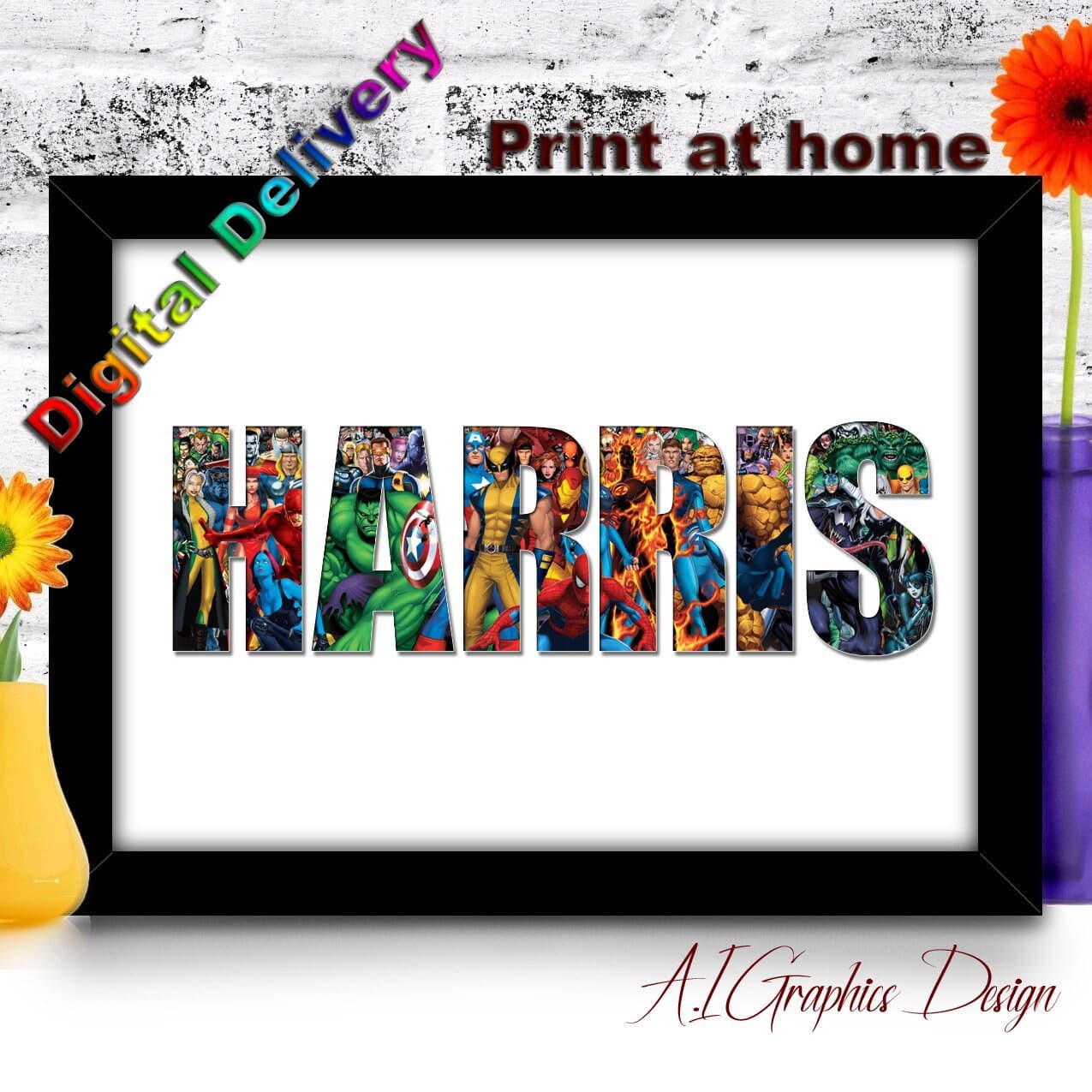 DIGITAL DELIVERY by EMAIL** Personalised Marvel Word Art Print Gift for Son Friend Dad etc Superhero Avenger Theme Birthday Present Keepsake