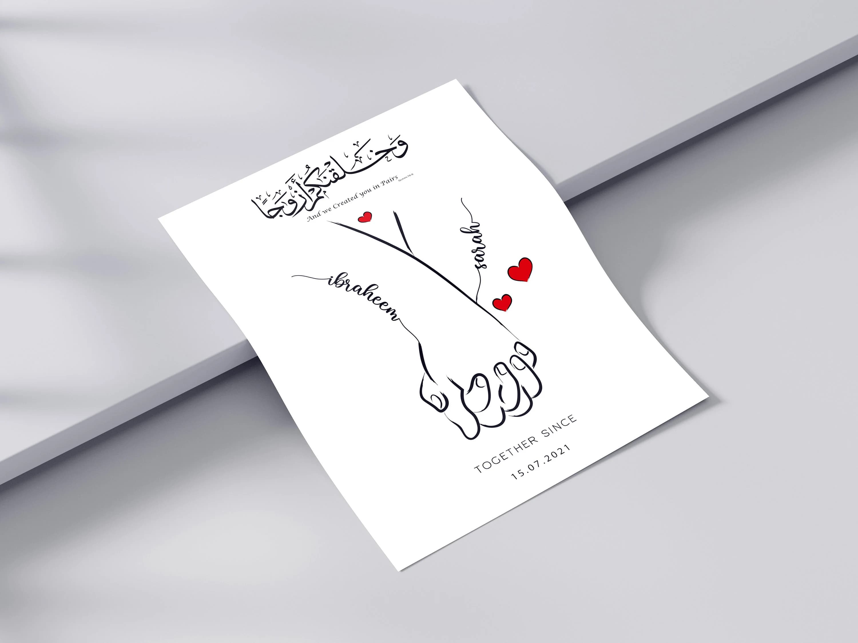 Islamic LineArt- Customizable Husband & Wife Art | And We Created You in Pairs Surah An-Niba 78:8 | Personalized Wedding, Anniversary Gift - image 5