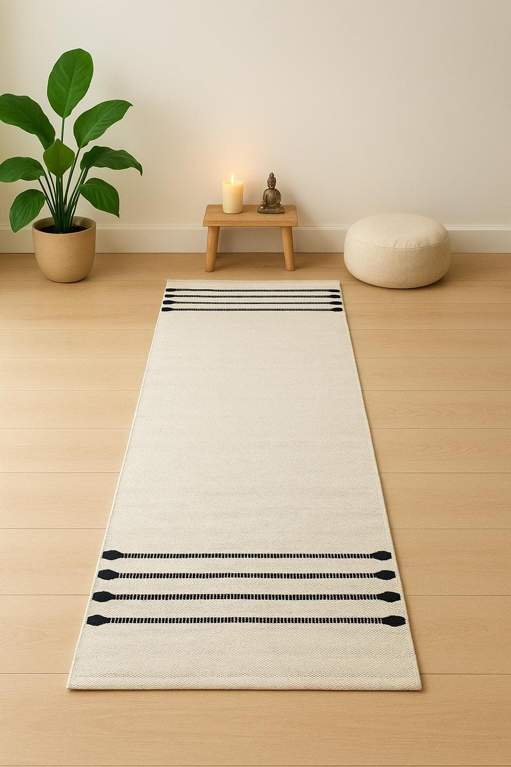 Off white yoga mat cotton anti skid pilates meditation rug