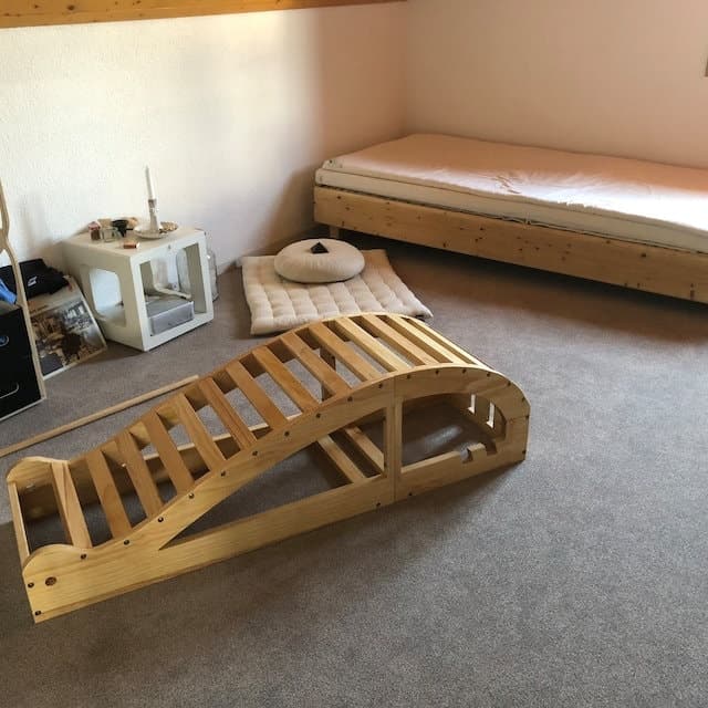 Solid wood yoga bench for deep backbend posture and spine alignment