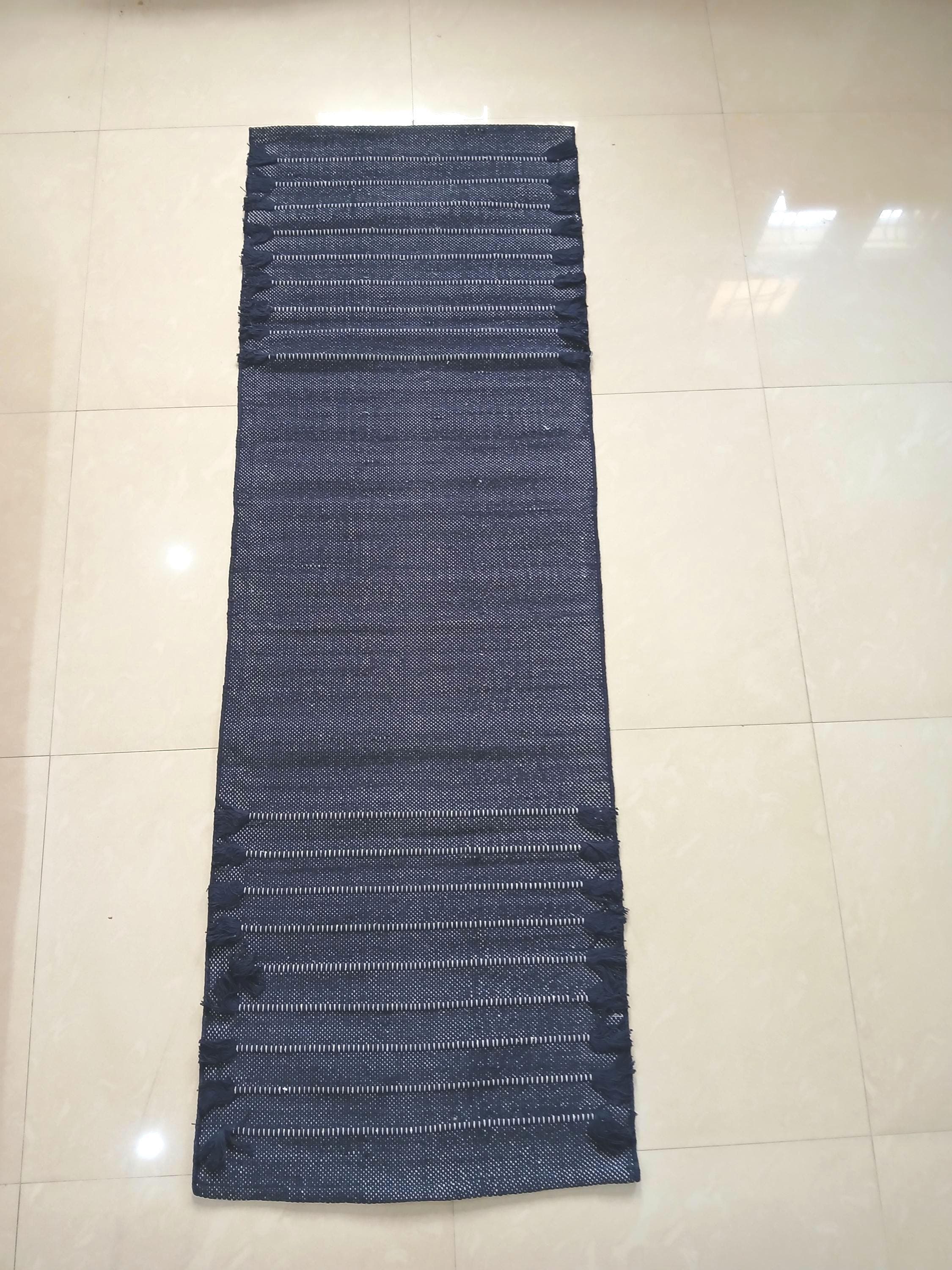 Handwoven blue yoga mat natural cotton non slip meditation mat