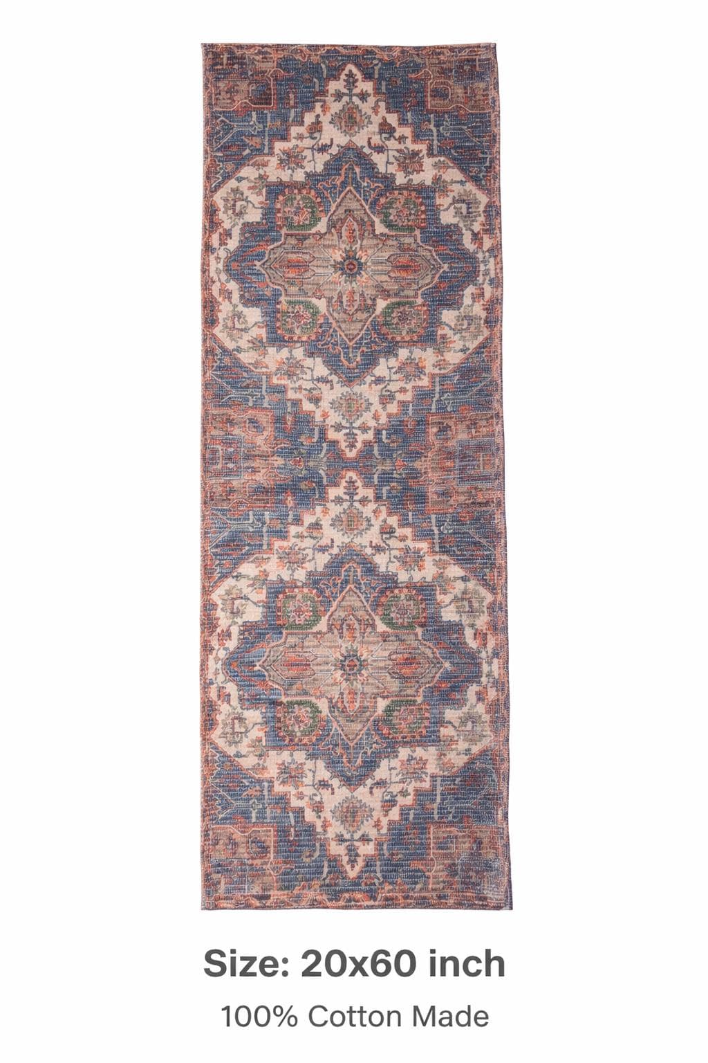 Vintage Cotton Runner Rug 20x60 Inch | Boho Hallway Runner | Persian Style Cotton Rug | Farmhouse Kitchen Runner | Handmade Cotton Carpet - image 3