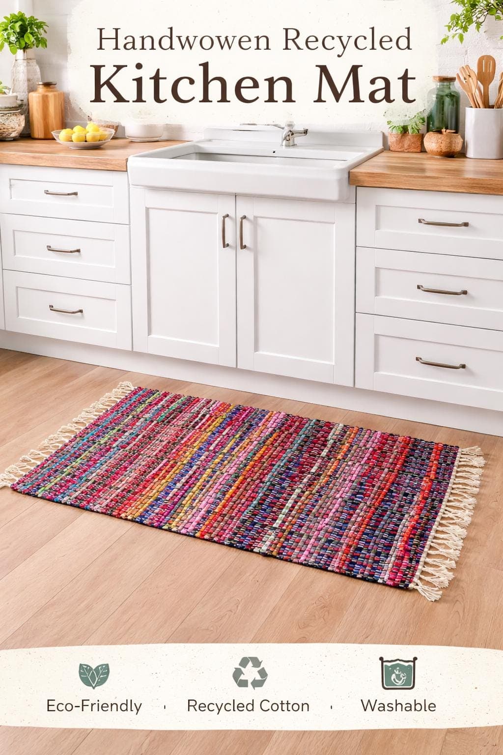 Handwoven Cotton Kitchen Mat | Waterproof & Anti-Skid | 24 x 36 Inches | Eco-Friendly Home Essential