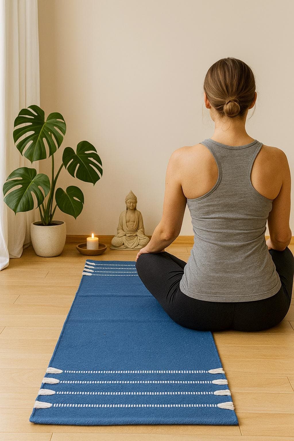 Organic Cotton Yoga Mat 24x72 Inch | Eco Friendly Non Slip Yoga Rug | Washable Handmade Meditation Mat | Sustainable Yoga Gift - image 3