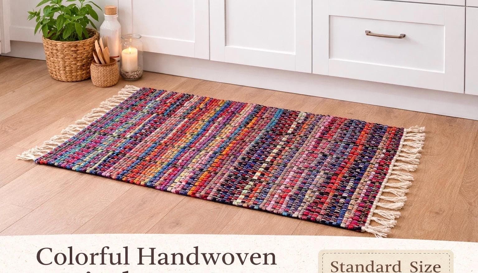 Boho multicolor cotton kitchen mat handmade chindi rug, non-slip washable eco-friendly floor mat 24x36 inches USA home use