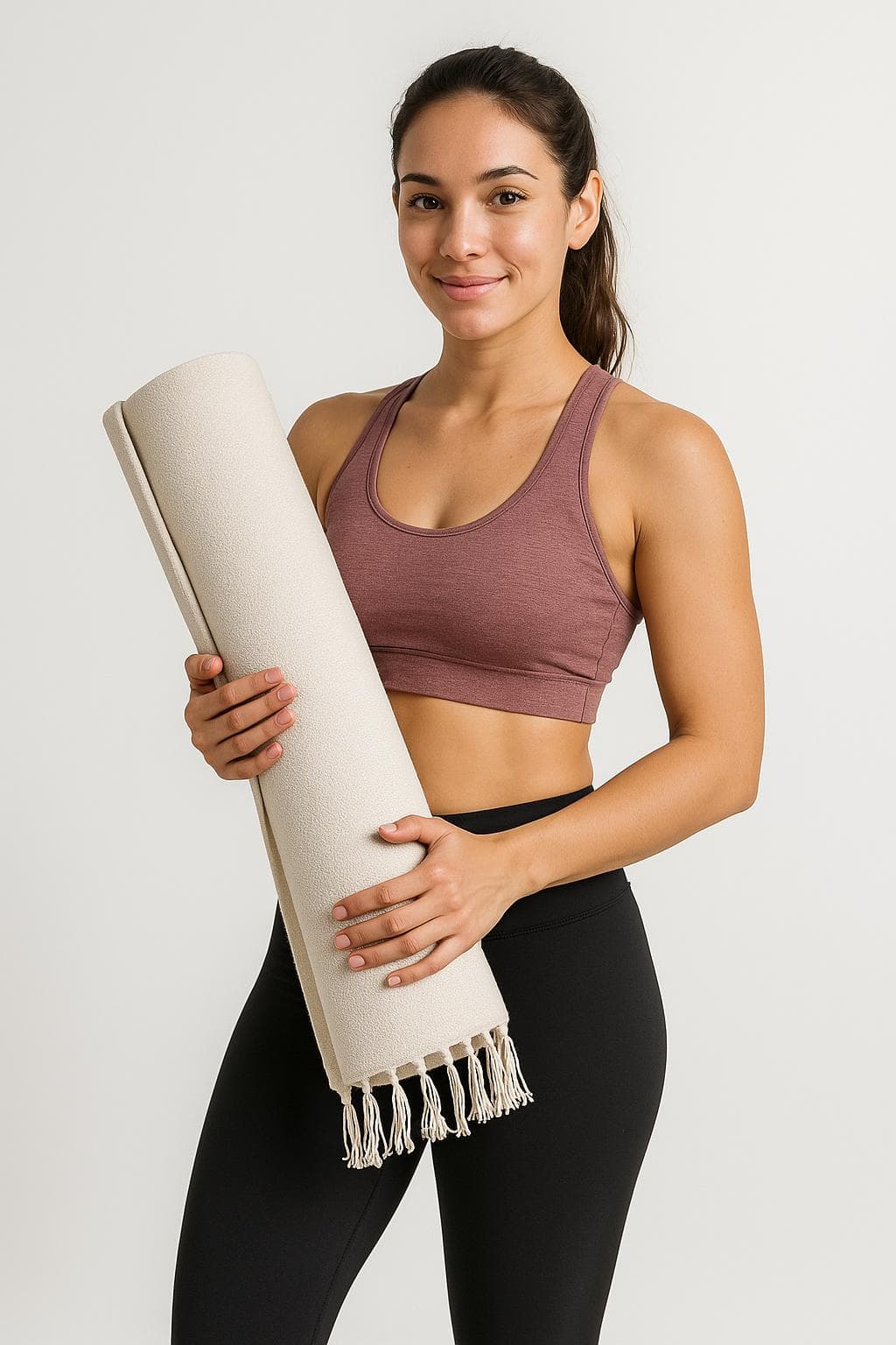 Minimalist off white yoga mat for home practice eco friendly cotton yoga rug