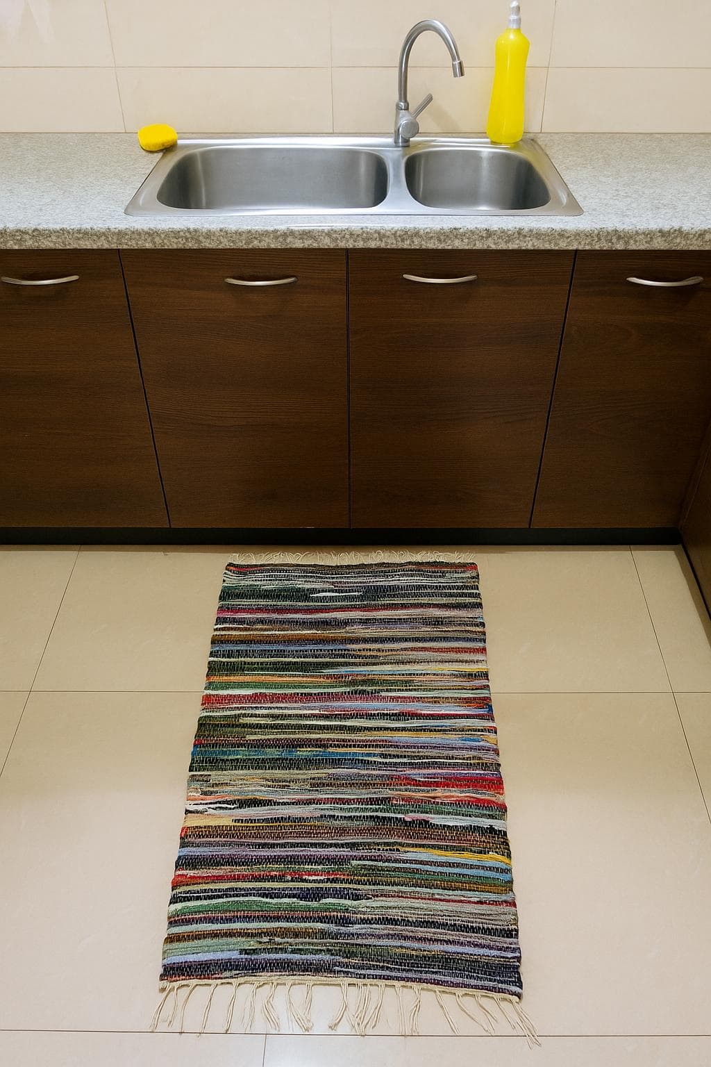 Multi-Colored Chindi Rug, Handwoven Boho Floor Mat, Textured Craftsman Area Rug for Indoor Decor