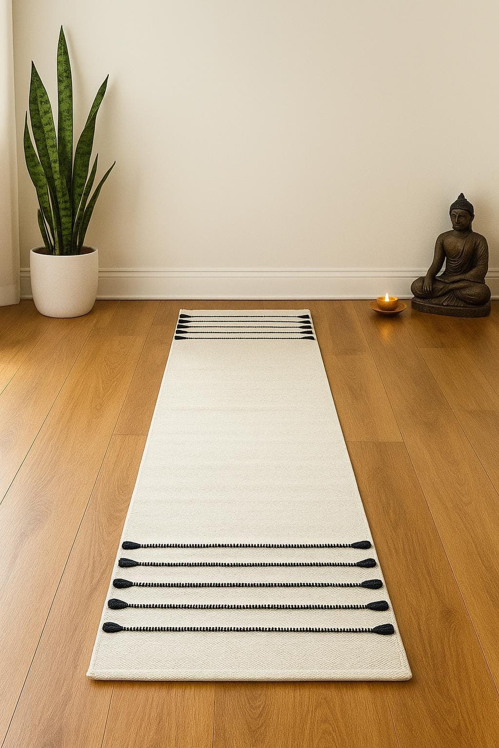 Cream cotton yoga mat 24x72 organic handwoven eco friendly rug