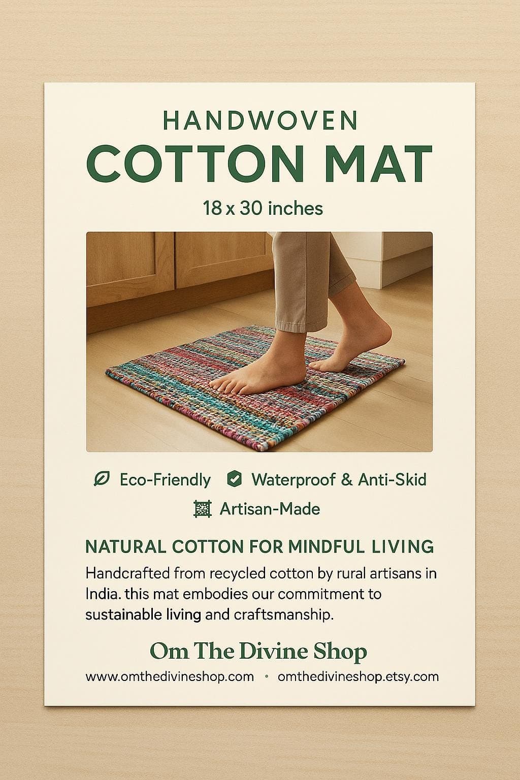 Eco friendly kitchen rug handwoven cotton anti skid mat