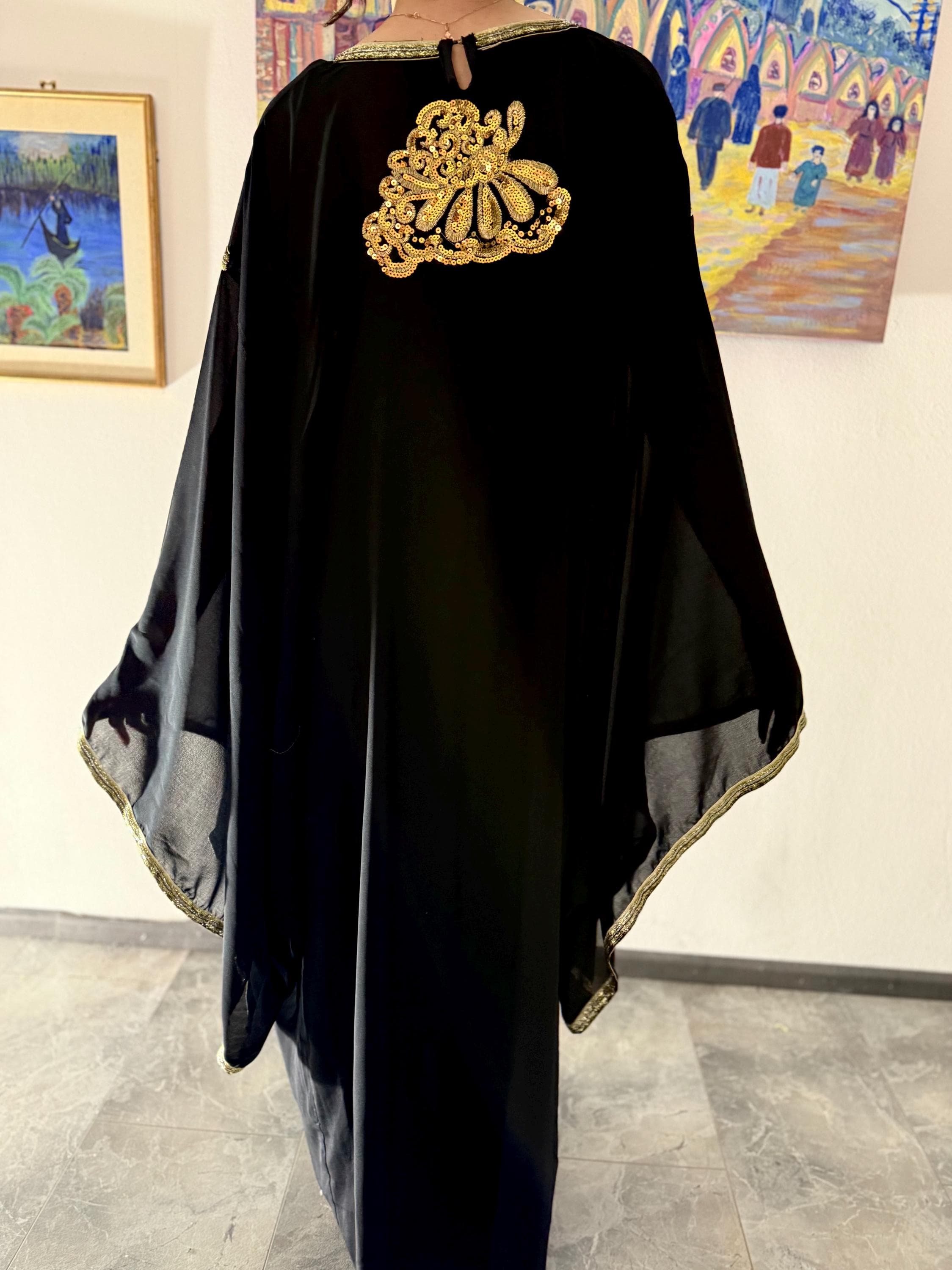 Glitter Modest Kaftan Bisht Sequin Chiffon Hashmi Robe Maxi UAE-Dubai Iraq Gown Party Women’s Gift Henna Wedding Bridal Dress Tunic Glam - image 3
