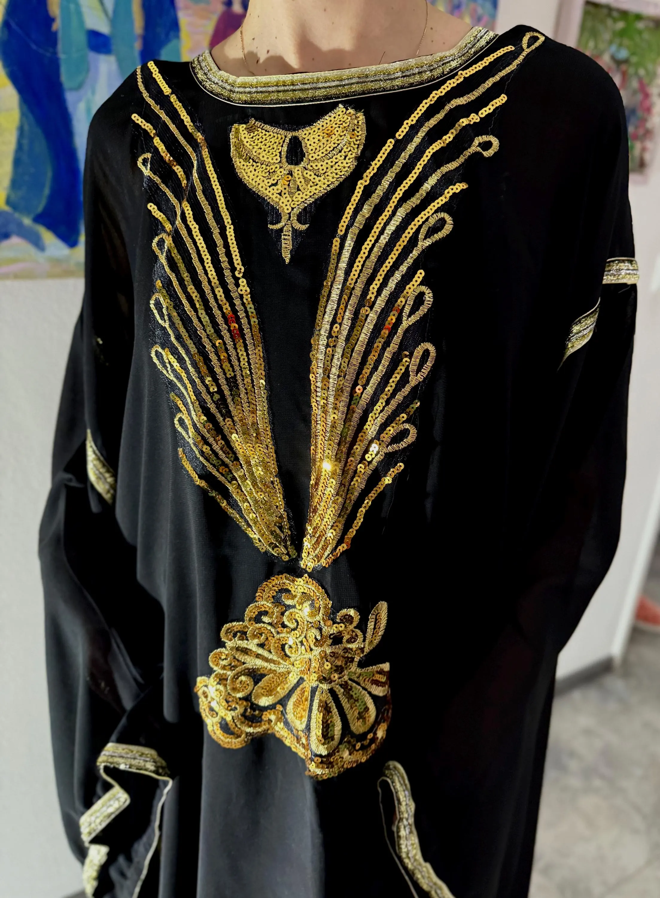 Glitter Modest Kaftan Bisht Sequin Chiffon Hashmi Robe Maxi UAE-Dubai Iraq Gown Party Women’s Gift Henna Wedding Bridal Dress Tunic Glam - image 2
