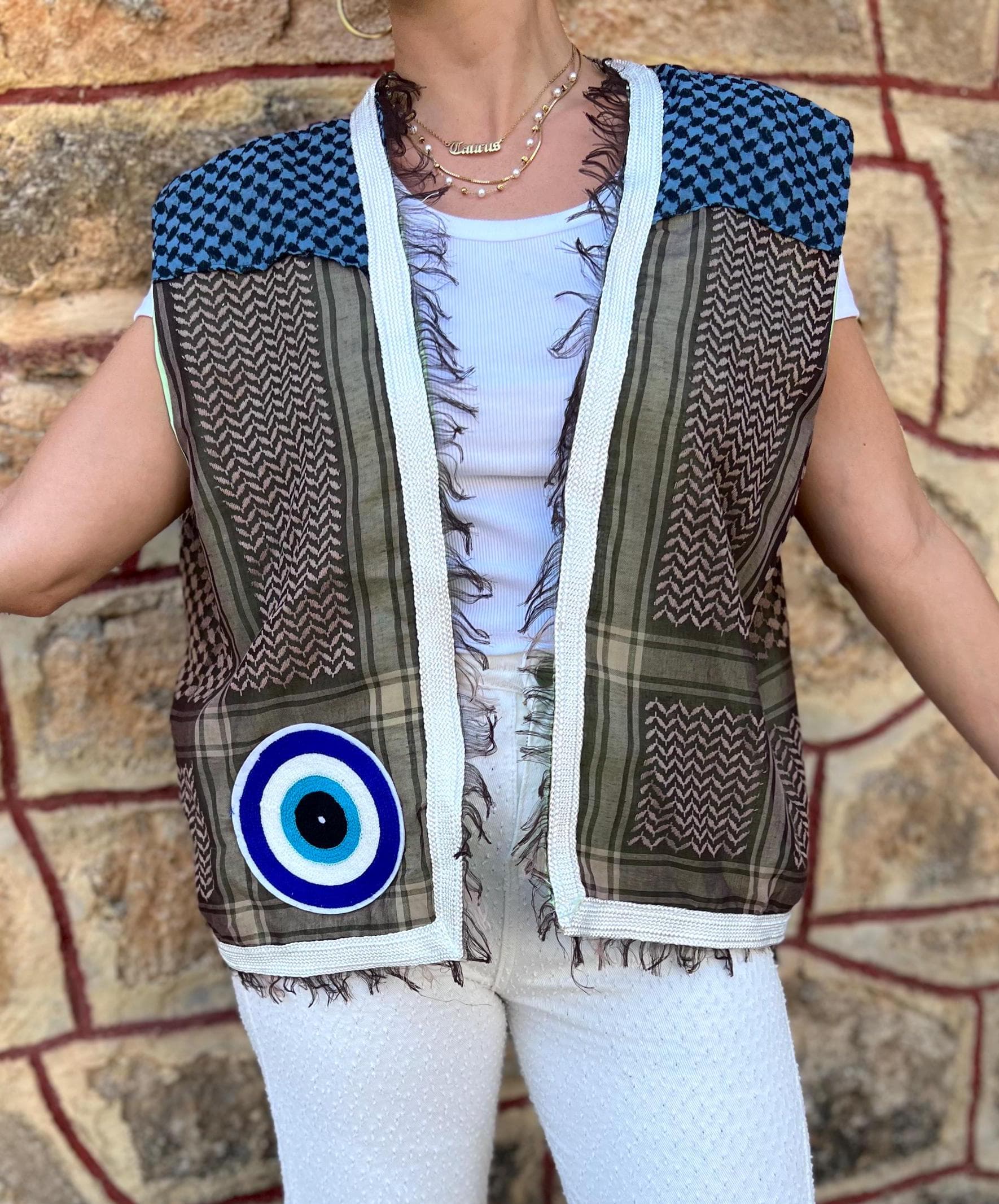 Nazar Embroidery Arabic Shemagh Keffiyeh Jacket Kimono Poncho Tunic Robe Gilet Short Cape Abaya Patchwork Lace Boho Hippy Unisex Art Ruffles - image 5