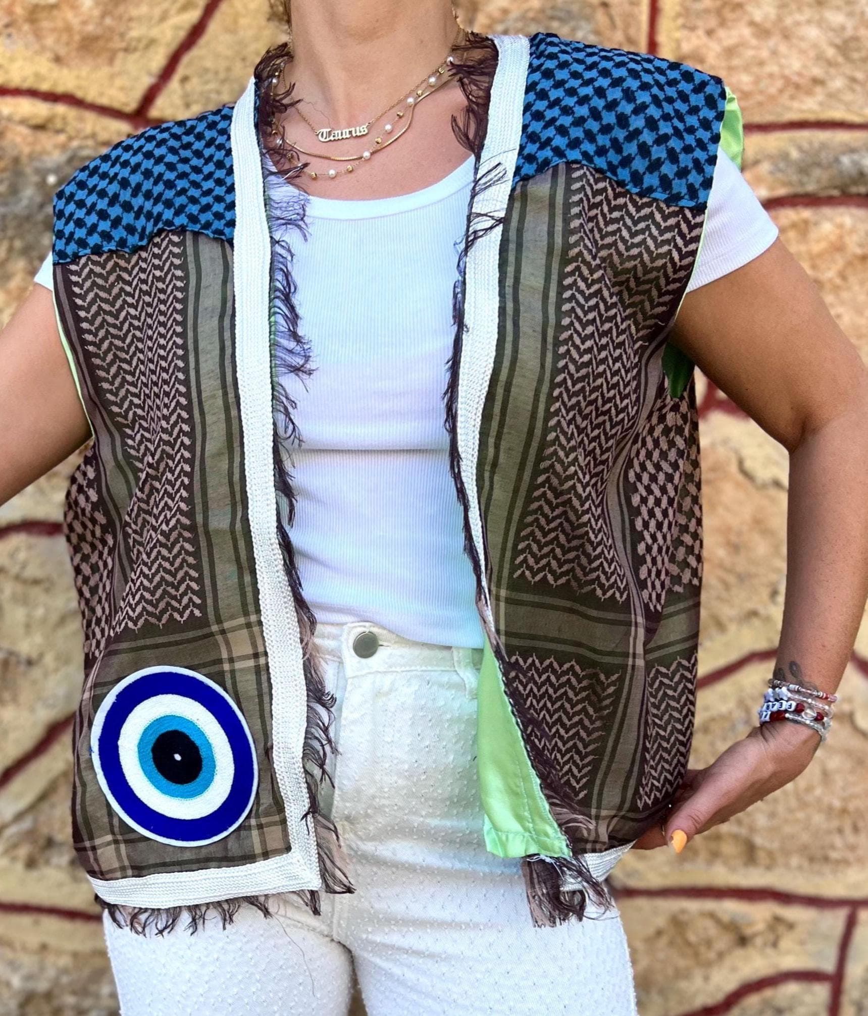 Nazar Embroidery Arabic Shemagh Keffiyeh Jacket Kimono Poncho Tunic Robe Gilet Short Cape Abaya Patchwork Lace Boho Hippy Unisex Art Ruffles - image 2