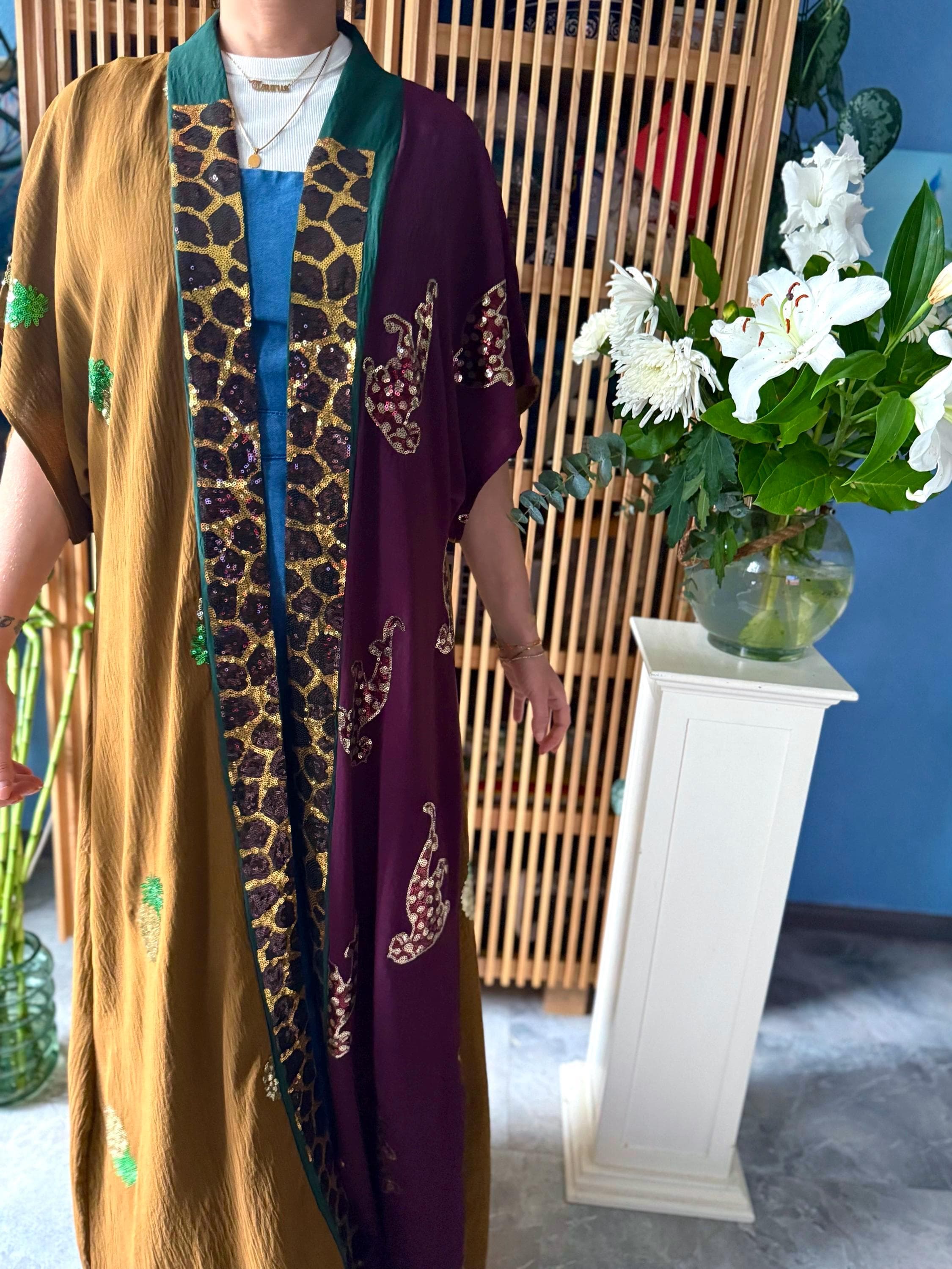 Sequins Patchwork Abaya Kimono Kaftan Robe Poncho Mantel Jacket Tunic Thobe Gown Coat Long Evening Iraq Dubai Islam Modest Dress Embroidery
