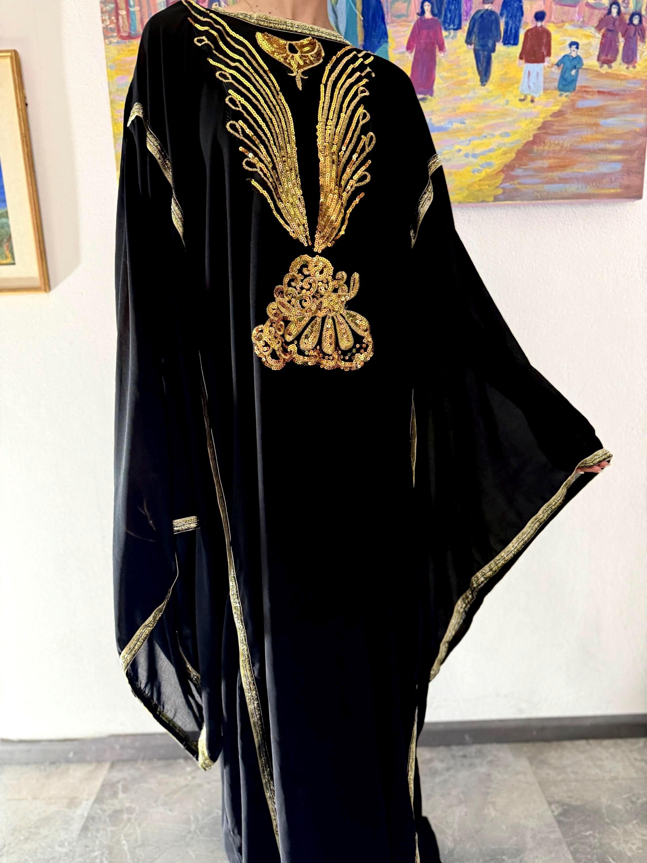 Glitter Modest Kaftan Bisht Sequin Chiffon Hashmi Robe Maxi UAE-Dubai Iraq Gown Party  Women’s Gift Henna Wedding Bridal Dress Tunic Glam