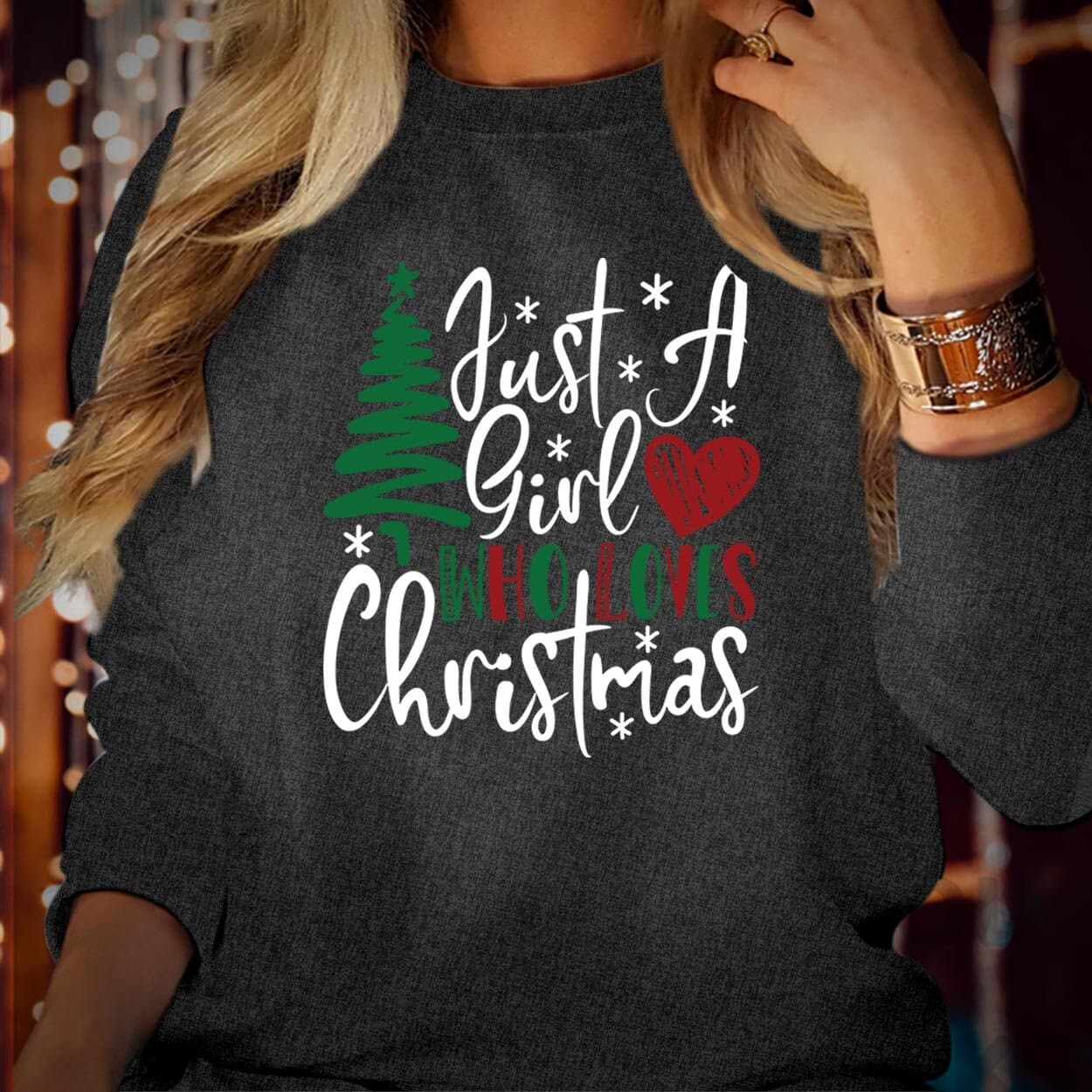 Just A Girl Who Loves Christmas Jumper Funny Xmas Heart Tree Family SWEATSHIRT S-5041 - image 4