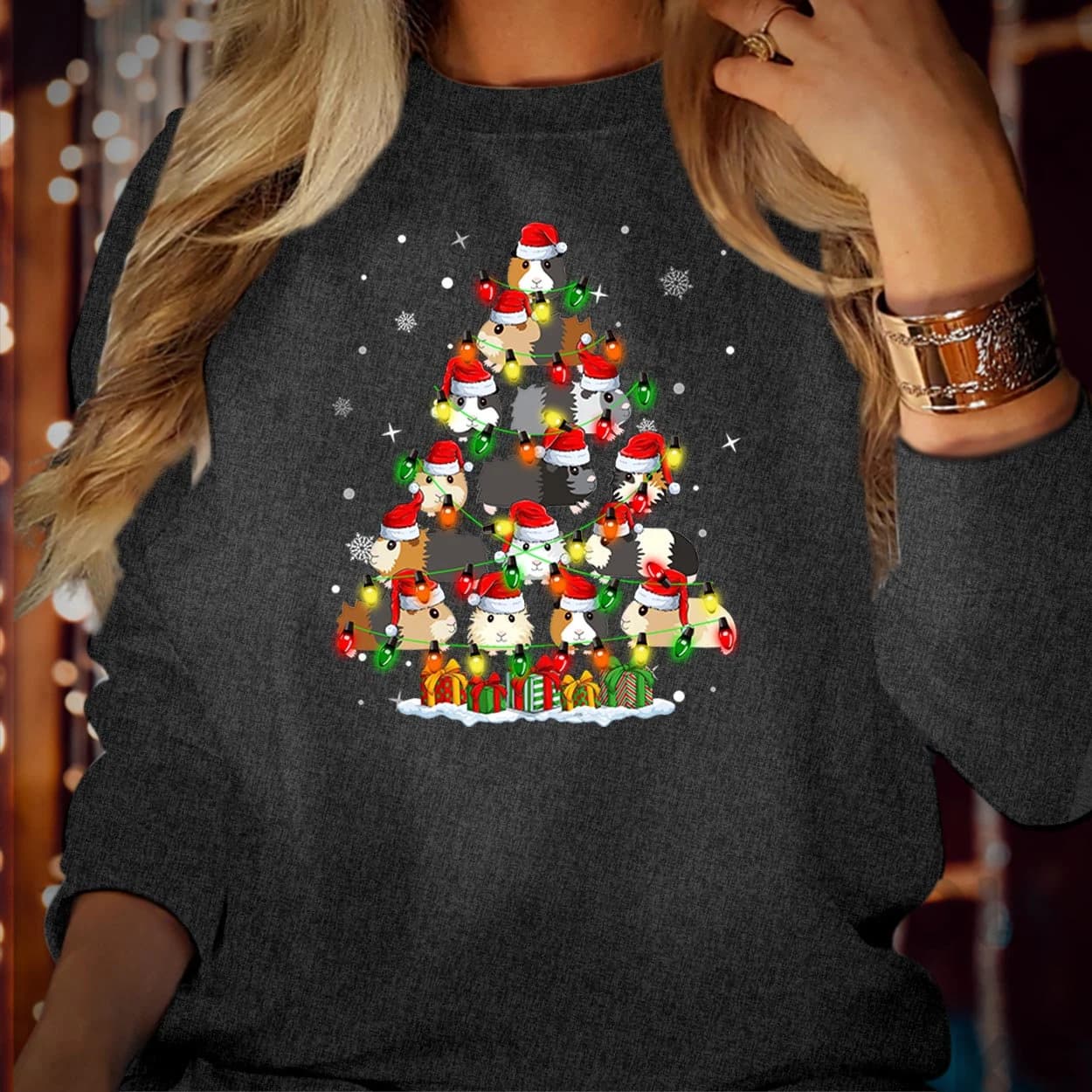 Guinea Pig Christmas Tree Sweatshirt Santa Hat Lights Pet Holiday Jumper SWEATSHIRT S-5045 - image 4